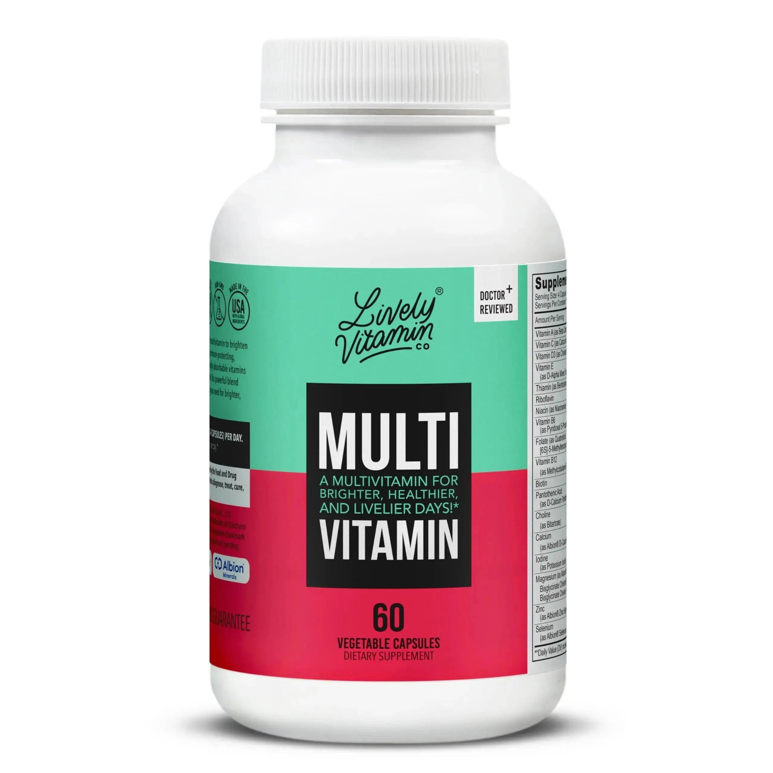 LIVELY VITAMIN CO. Multivitamin - 37 Vitamins Minerals and Extracts - Energy - Memory - Immune Function - Heart- Brain - Focus - Mood - Antioxidants - Dairy Gluten Soy Free - 60 Vegetarian Capsules LIVELY VITAMIN CO Au supplements
