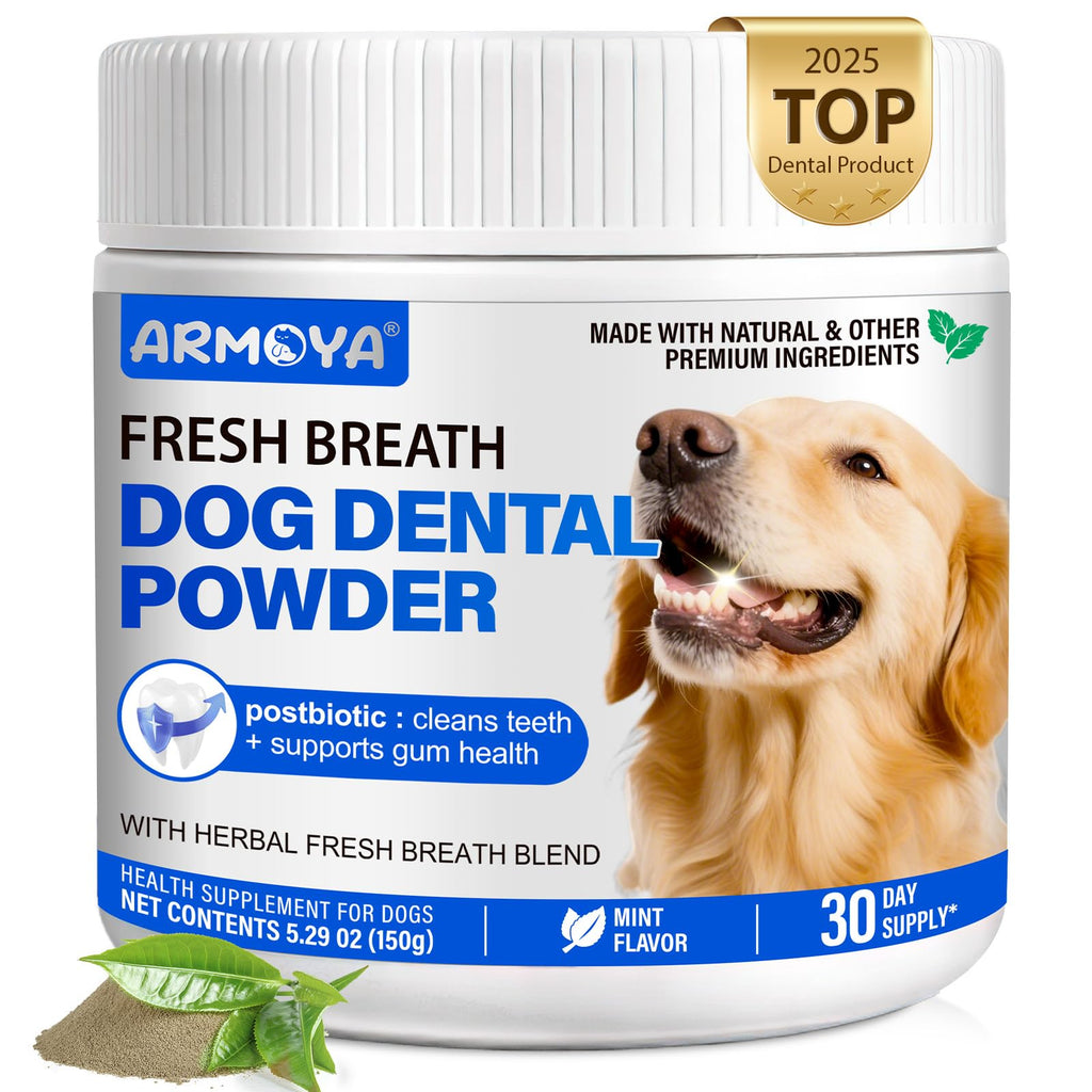Dog Teeth Cleaning Powder - Dental Powder for Dogs Teeth - Plaque Removal - Supports Gum Health - Tartar Remover with Natural Herb Blend and Postbiotics 30 Day Supply - Mint Flavor ARMOYA Au supplements