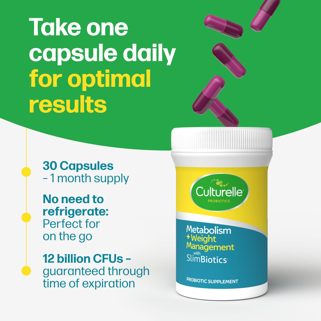 Culturelle Metabolism + Weight Management with SlimBiotics® Probiotic Capsules – 30 Count – Helps Safely Manage Weight - Promotes Healthy Metabolism and Physical & Mental Energy Culturelle Au supplements