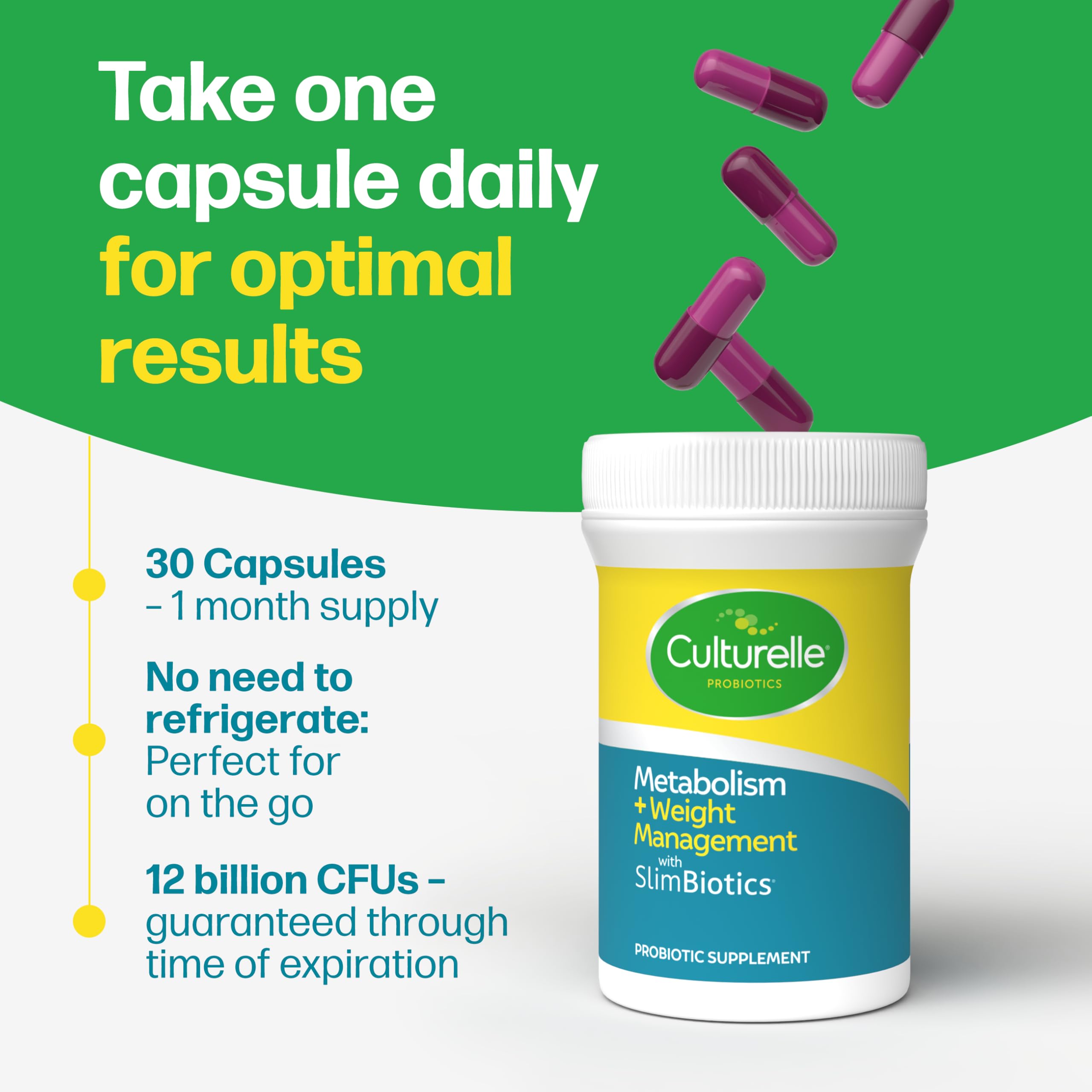 Culturelle Metabolism + Weight Management with SlimBiotics® Probiotic Capsules – 30 Count – Helps Safely Manage Weight - Promotes Healthy Metabolism and Physical & Mental Energy Culturelle Au supplements