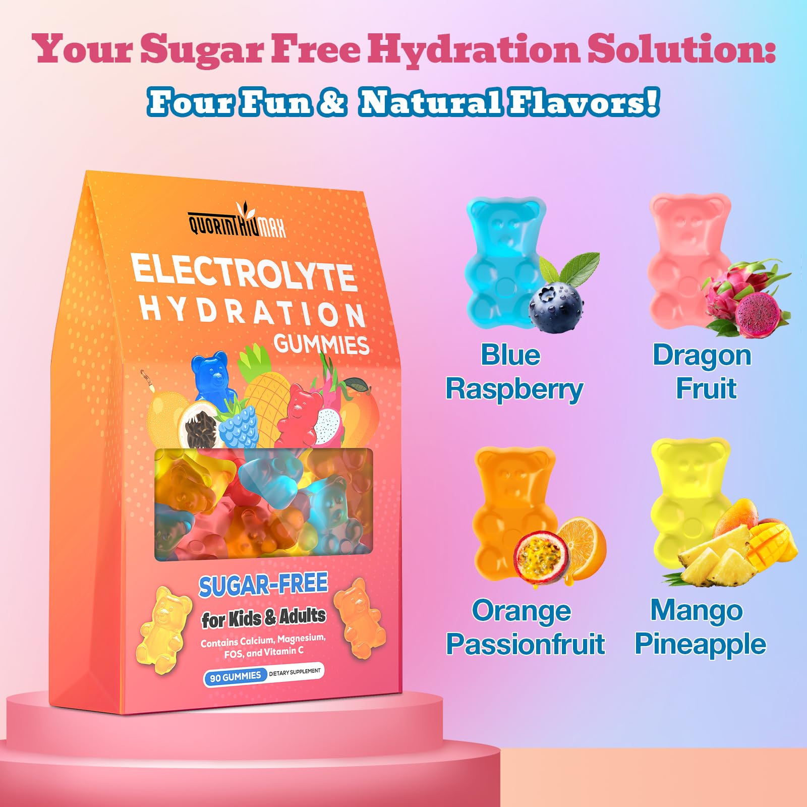 Electrolyte Gummies Sugar Free | Electrolyte Hydration Energy Gummies for Running & Sports - Energy Chews with Calcium & Vitamin C for Kids & Adults,