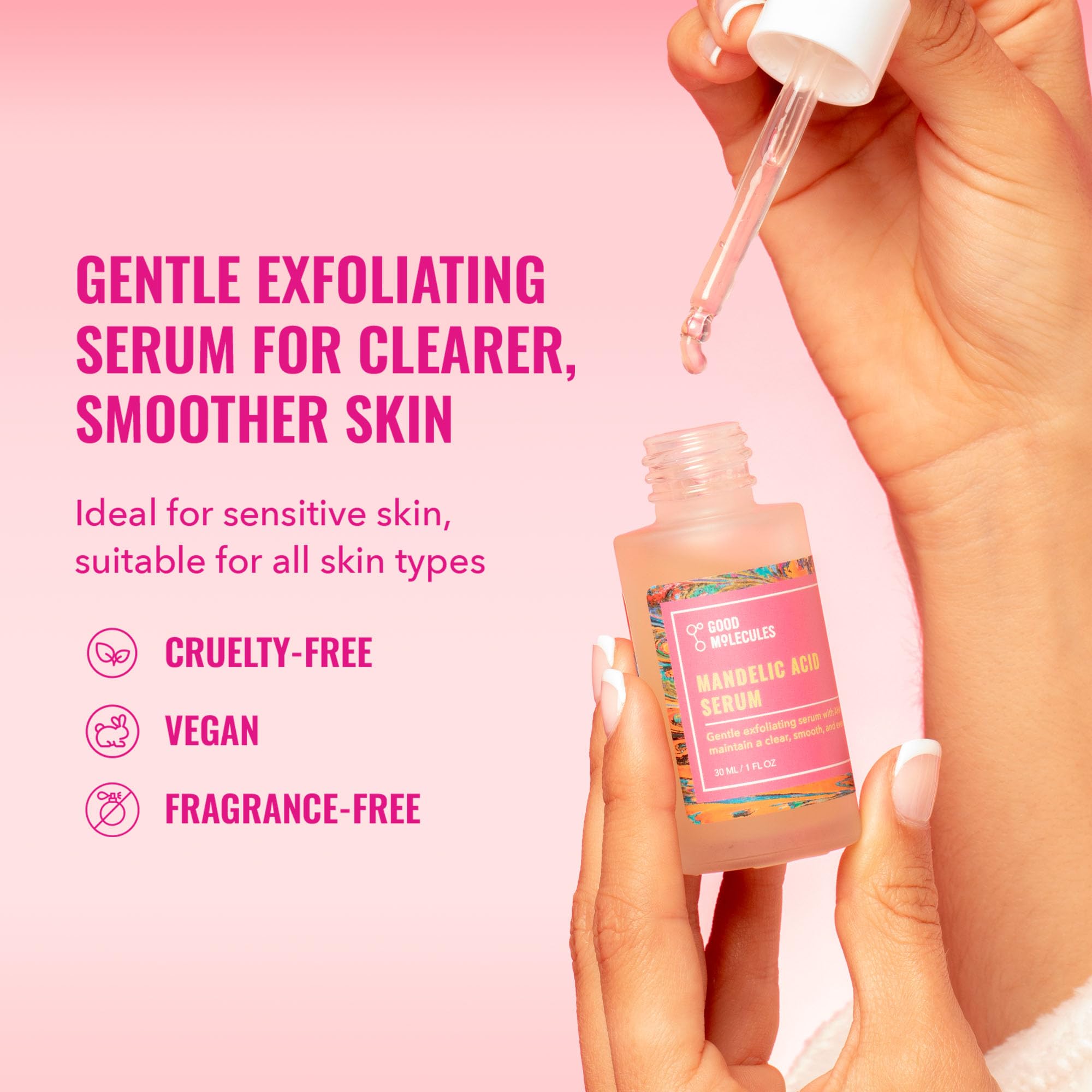 Good Molecules Mandelic Acid Serum - Gentle Face Exfoliator Serum with Ultra Hydrating Hyaluronic Acid
