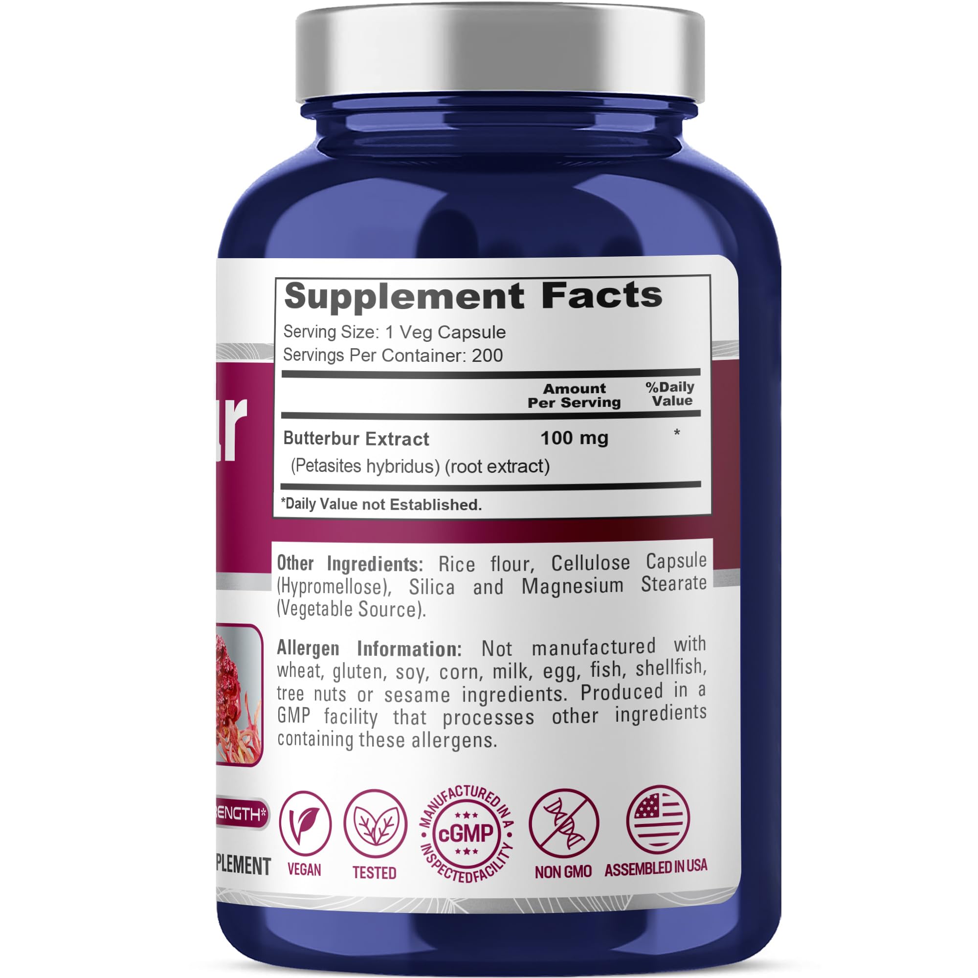 NusaPure Butterbur Extract 100mg per caps 200 Veggie Capsules (Non-GMO, Vegetarian, Vegan) NusaPure Au supplements