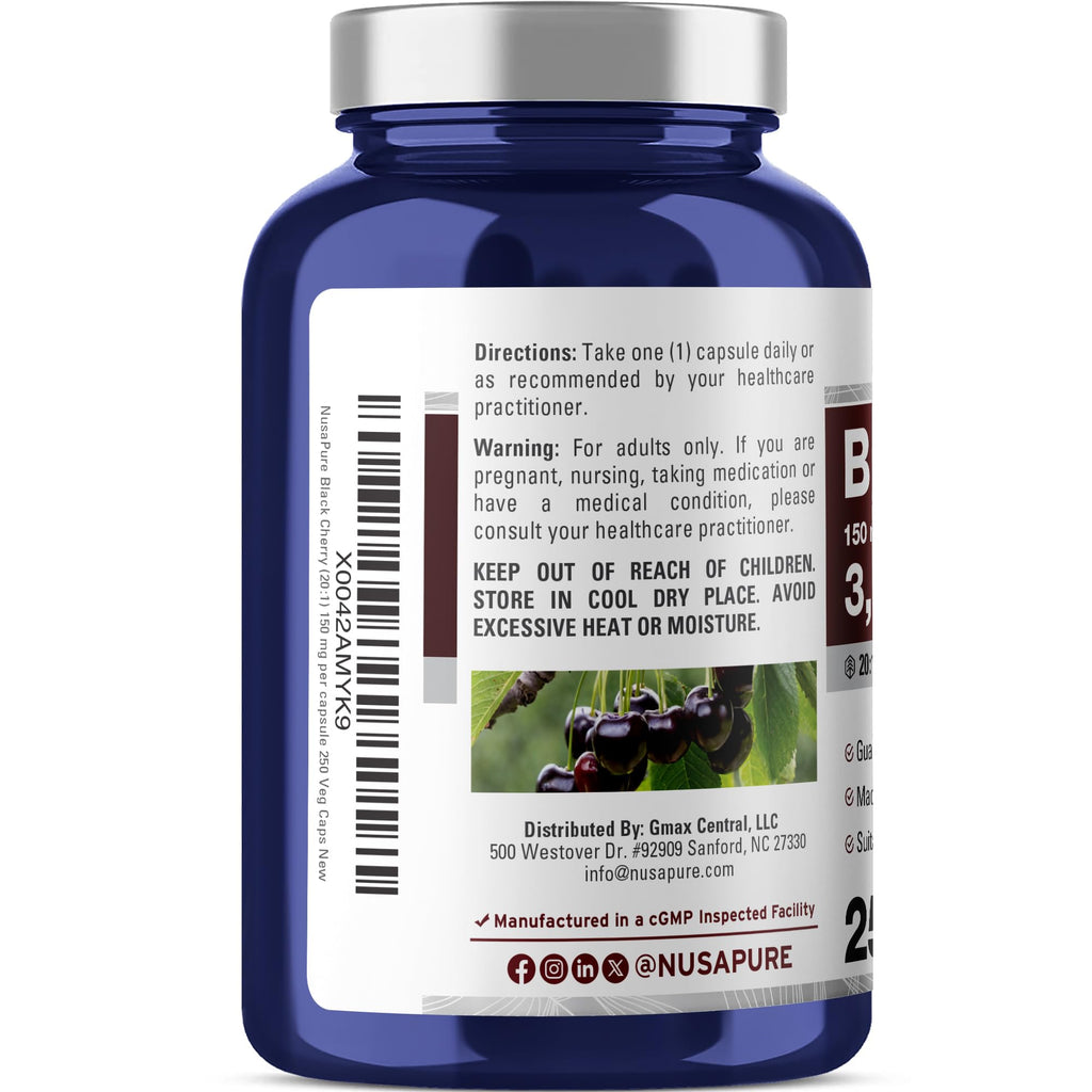 NusaPure Black Cherry Extract 20:1 - Suitable for Vegetarian/Vegan, Non - GMO - 3,000mg 250 Capsules NusaPure Au supplements