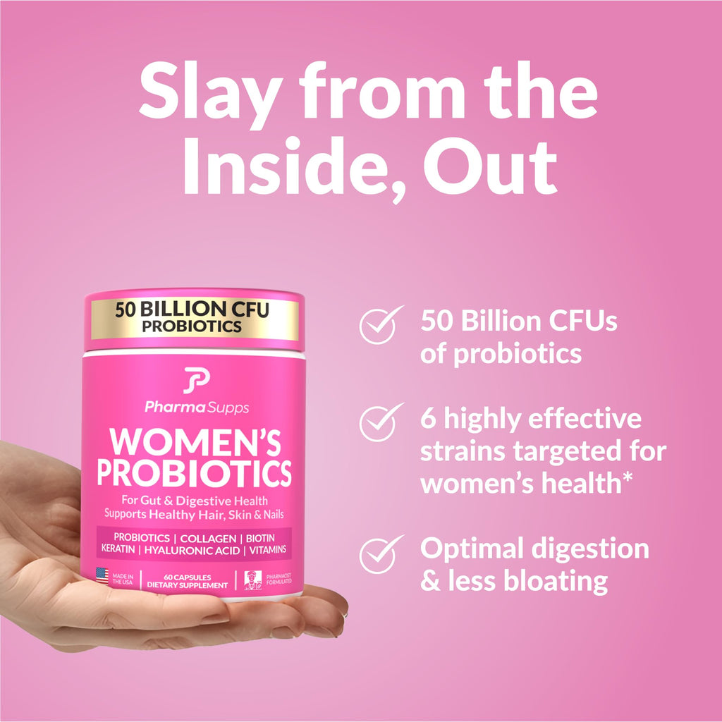 ADVANCED Women's Probiotics for Gut Health - Hair, Skin, & Nails Vitamins Support - 50 Billion CFU w/ Collagen, Biotin & Keratin - Probiotic Supplement for Digestive Health & Bloating Relief, USA-Made PharmaSupps Au supplements
