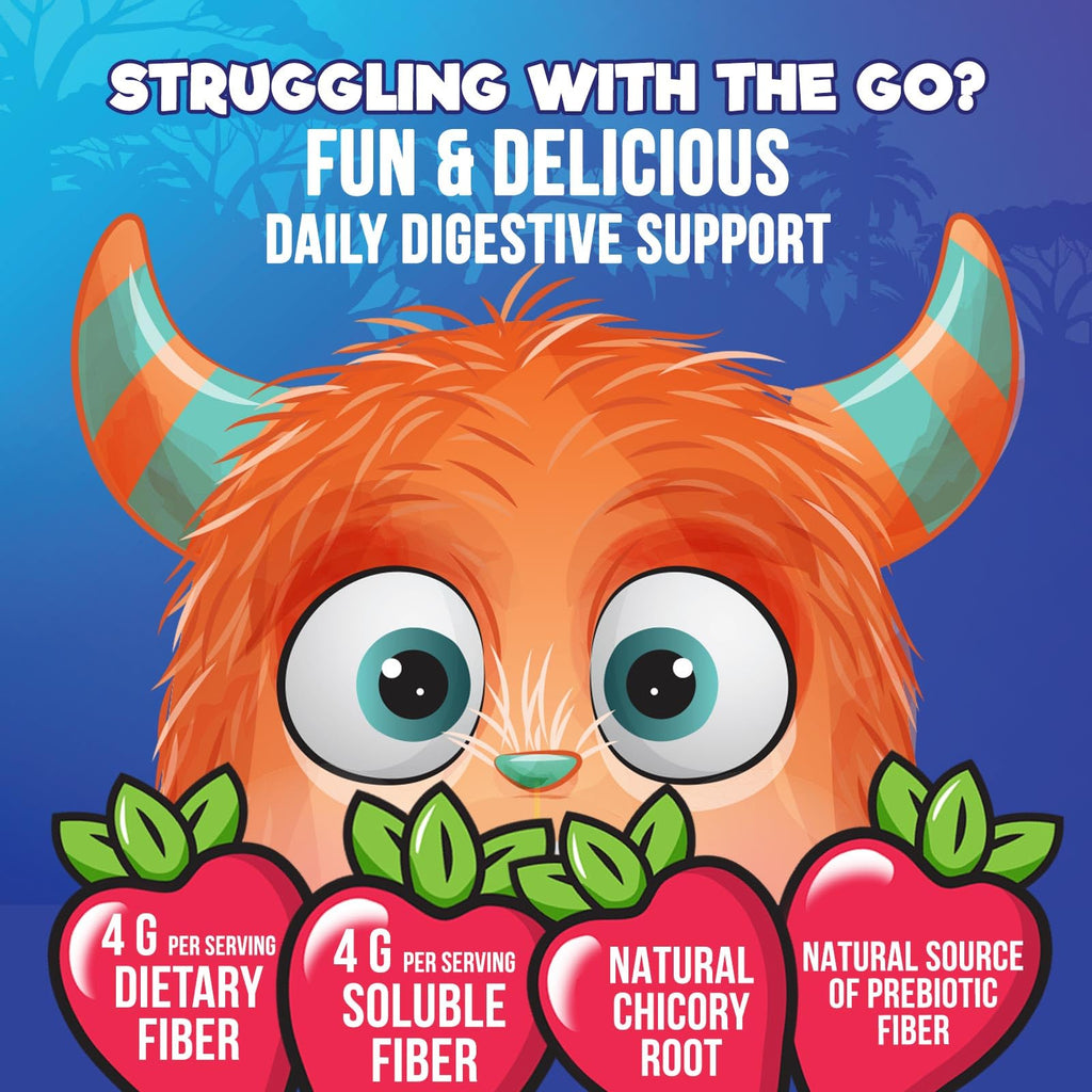 Fiber Gummies for Kids 4g Per Serving - Daily Fiber Gummy Supplement for Kids - Soluble Inulin Prebiotic Gummy for Digestive Health Support - Plant-Based Regularity