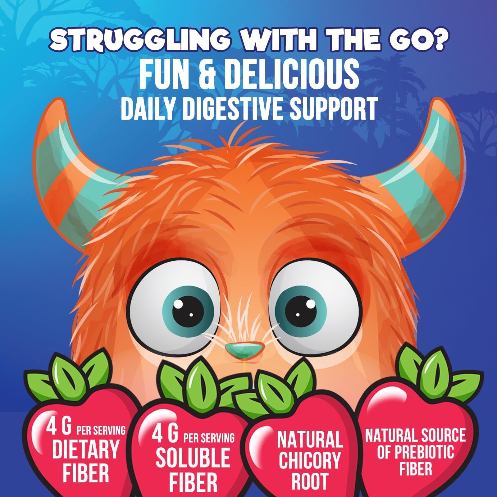 Fiber Gummies for Kids 4g Per Serving - Daily Fiber Gummy Supplement for Kids - Soluble Inulin Prebiotic Gummy for Digestive Health Support - Plant-Based Regularity