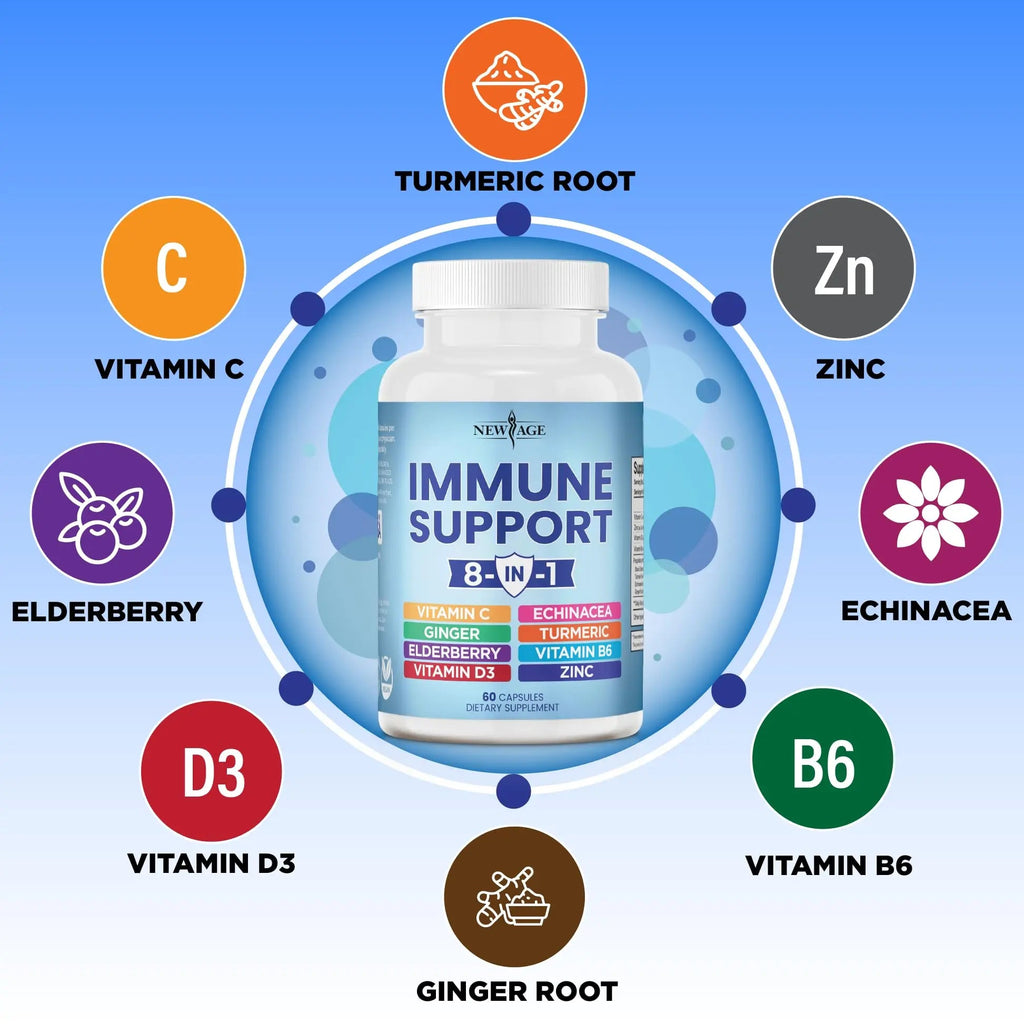 NEW AGE 8 in 1 Immune Support Booster Supplement with Echinacea, Vitamin C NEW AGE Au supplements