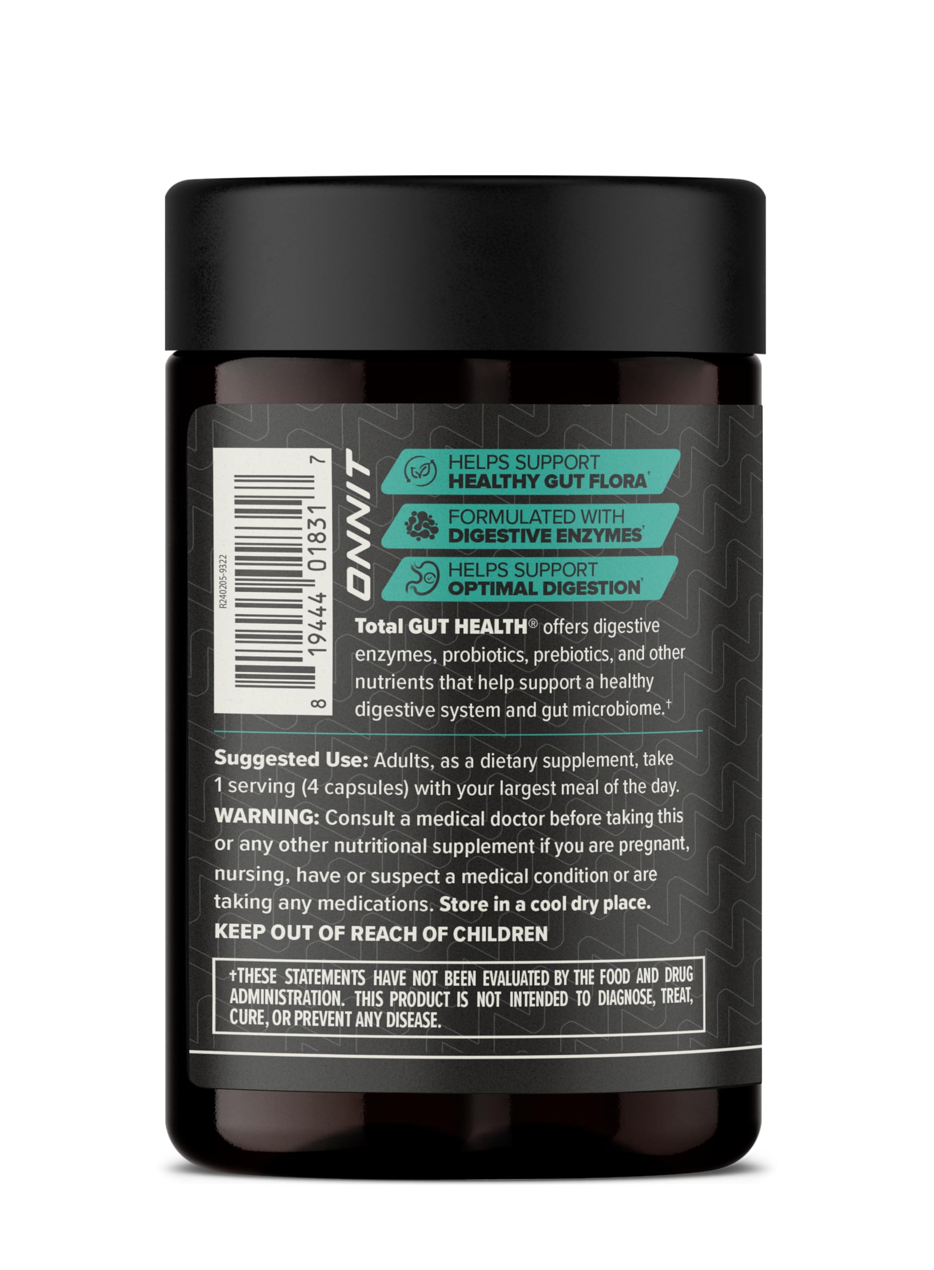 ONNIT Total Gut Health Daily Digestive Support, IGEN Non-GMO Tested Digestion Supplement for Women and Men with 7 Strains of Probiotics, Prebiotics,