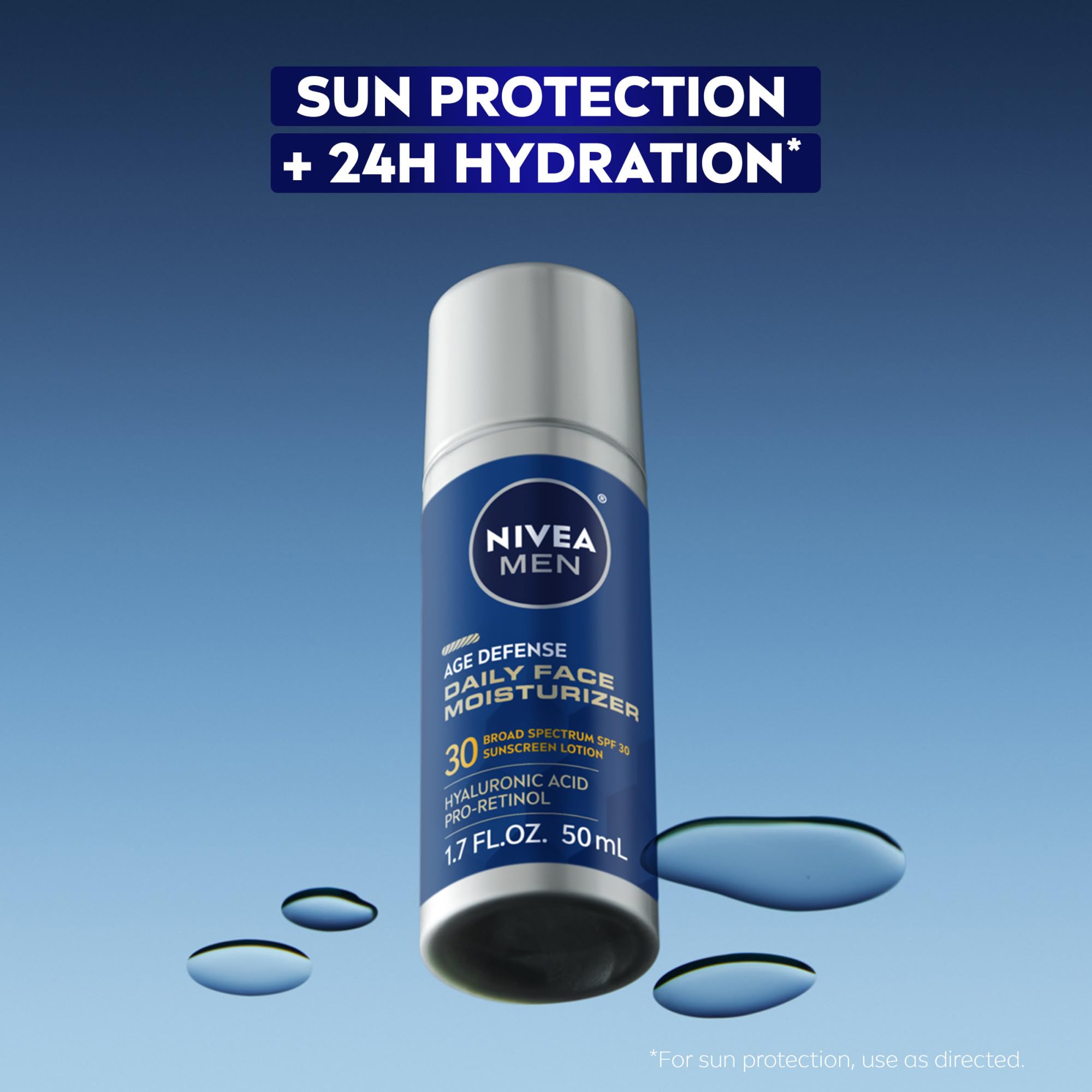 NIVEA MEN Age Defense Daily Face Moisturizer with Broad Spectrum SPF 30 Sunscreen, Pro-Retinol and Hyaluronic Acid, Beard-Friendly