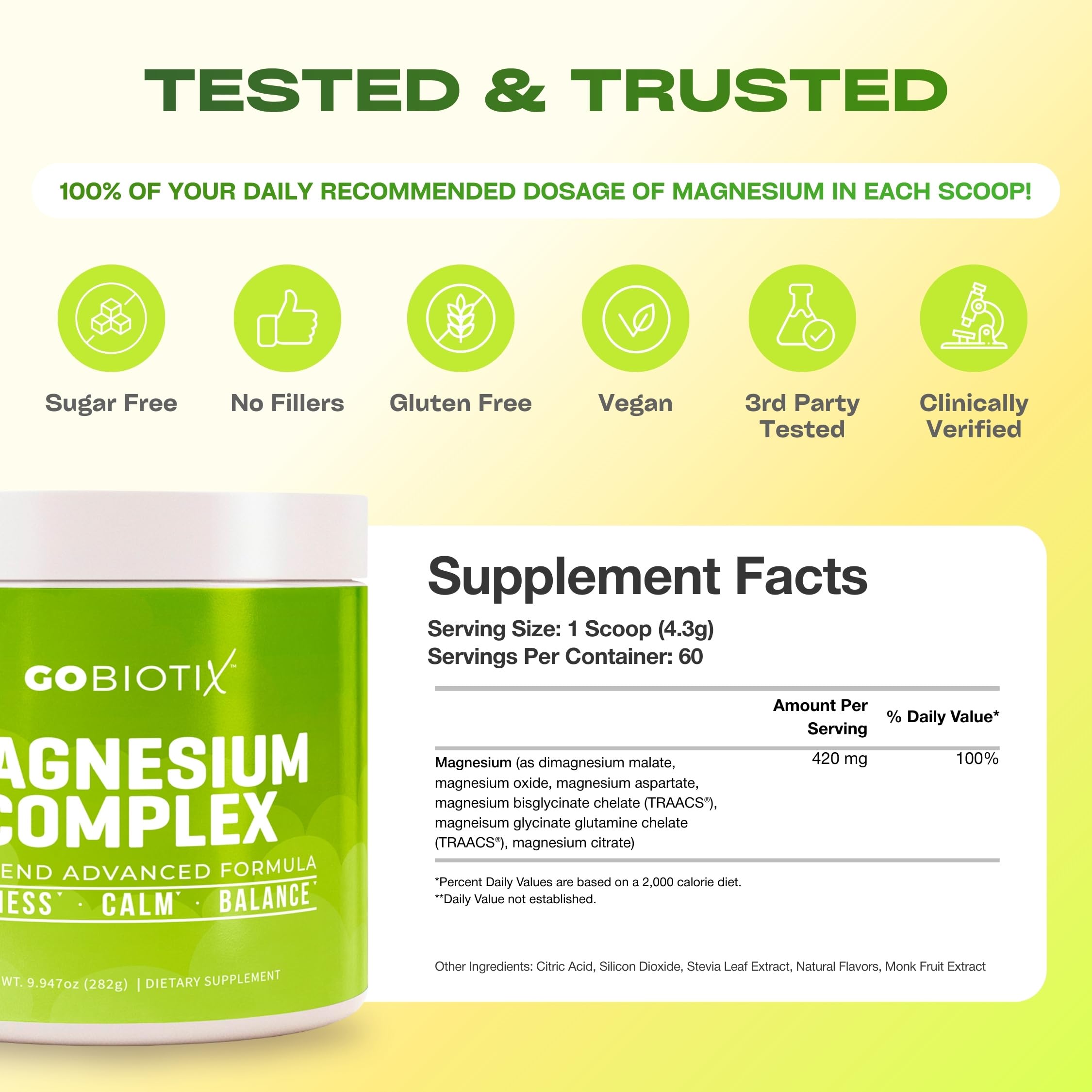GoBiotix Magnesium Glycinate Powder – Cortisol Supplements for Women and Men – High Absorption Magnesium Complex Calm Supplement with Citrate, Malate – Sugar Free – 420 mg, 60 Servings - Lemon Lime GOBIOTIX Au supplements