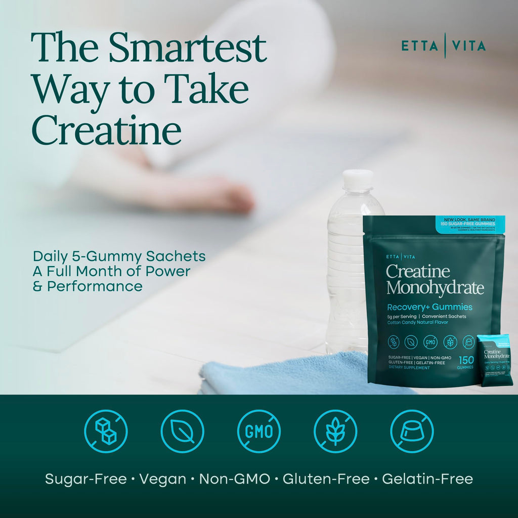 Sugar-Free Creatine Monohydrate Gummies (5g Per Packet) - Potent Creatine Gummies for Men & Women, Supplement for Muscle Support, Cognitive Function - Non-GMO, Gluten-Free, Mucuna Pruriens Etta Vita Au supplements