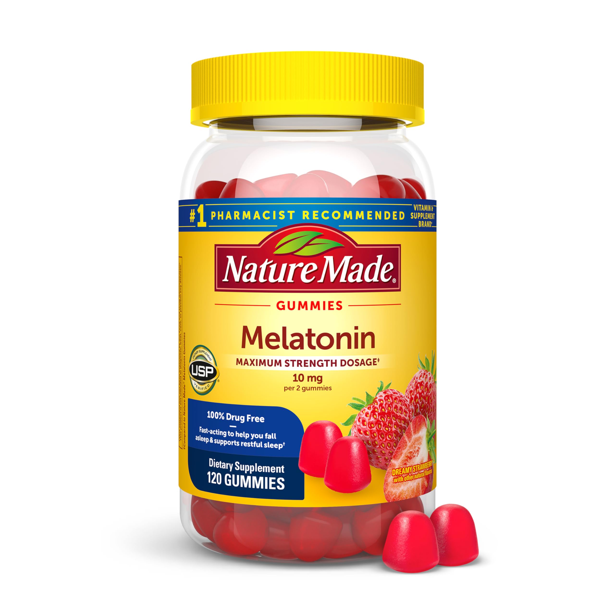 Nature Made Melatonin 10 mg per serving Gummies, Sleep Gummies for Adults Maximum Strength Dosage, 100% Drug Free Sleep Aid