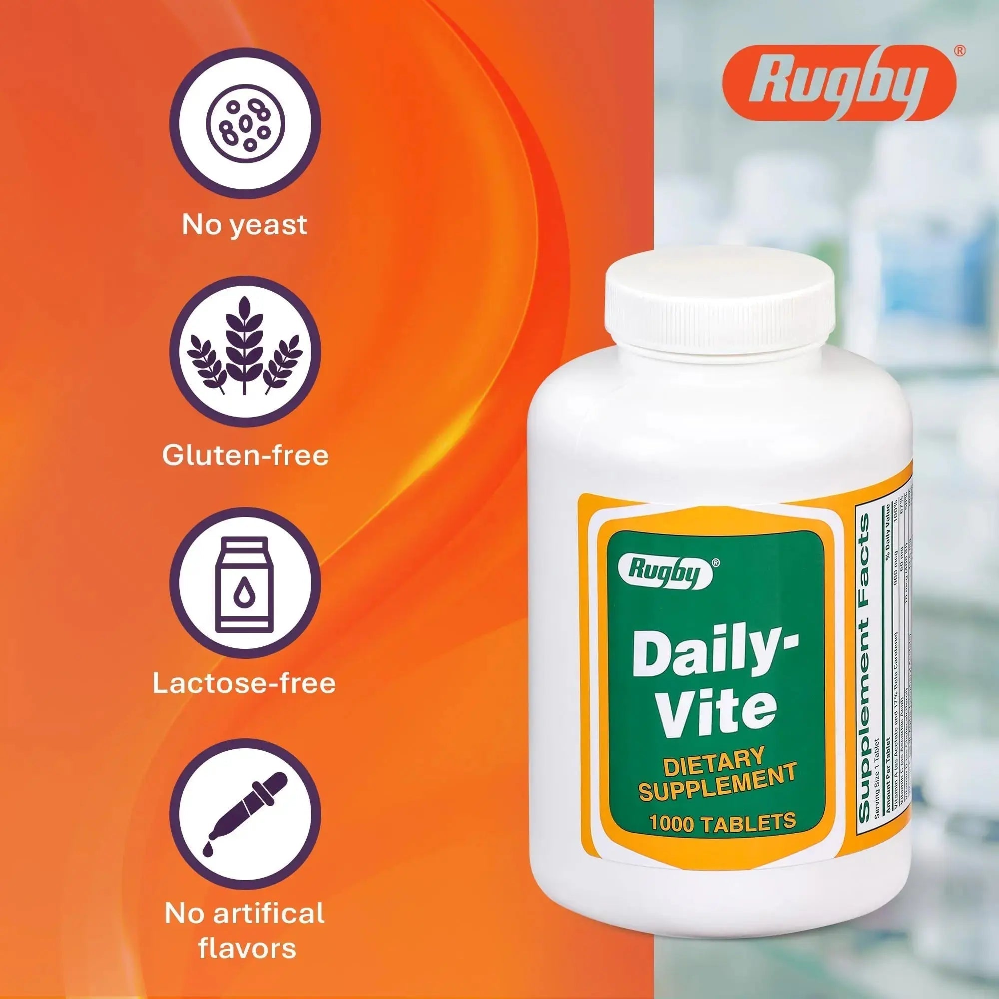 Rugby Daily-Vite Multivitamin Tablets, Gluten-Free Dietary Supplement for Adults, Supports Overall Health, No Artificial Flavors - 1000 Count (1 Pack) RUGBY LABORATORIES Au supplements