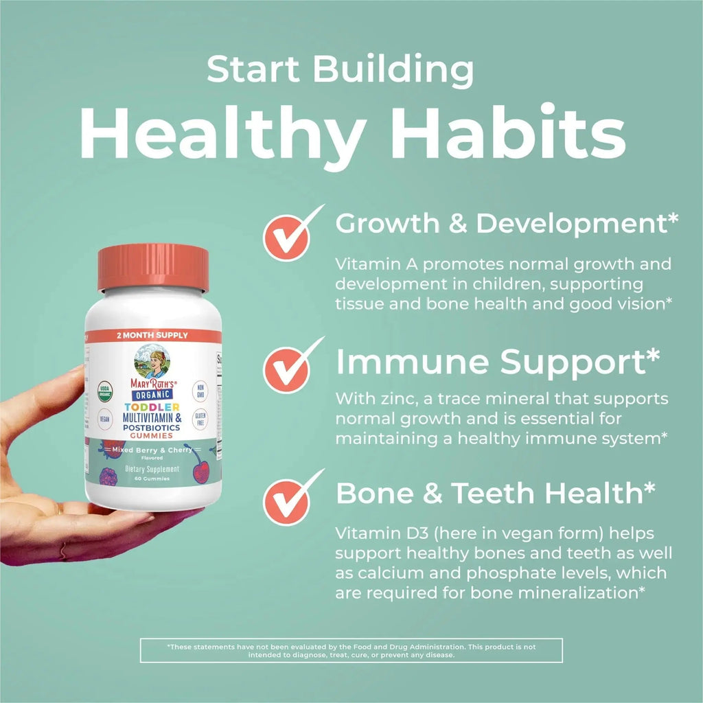 MaryRuth Organics Toddler Multivitamin Gummies + Postbiotics | USDA Organic | Vitamins for Kids Ages 2+ | Immune Support | Vitamin C | MaryRuth Organics Au supplements