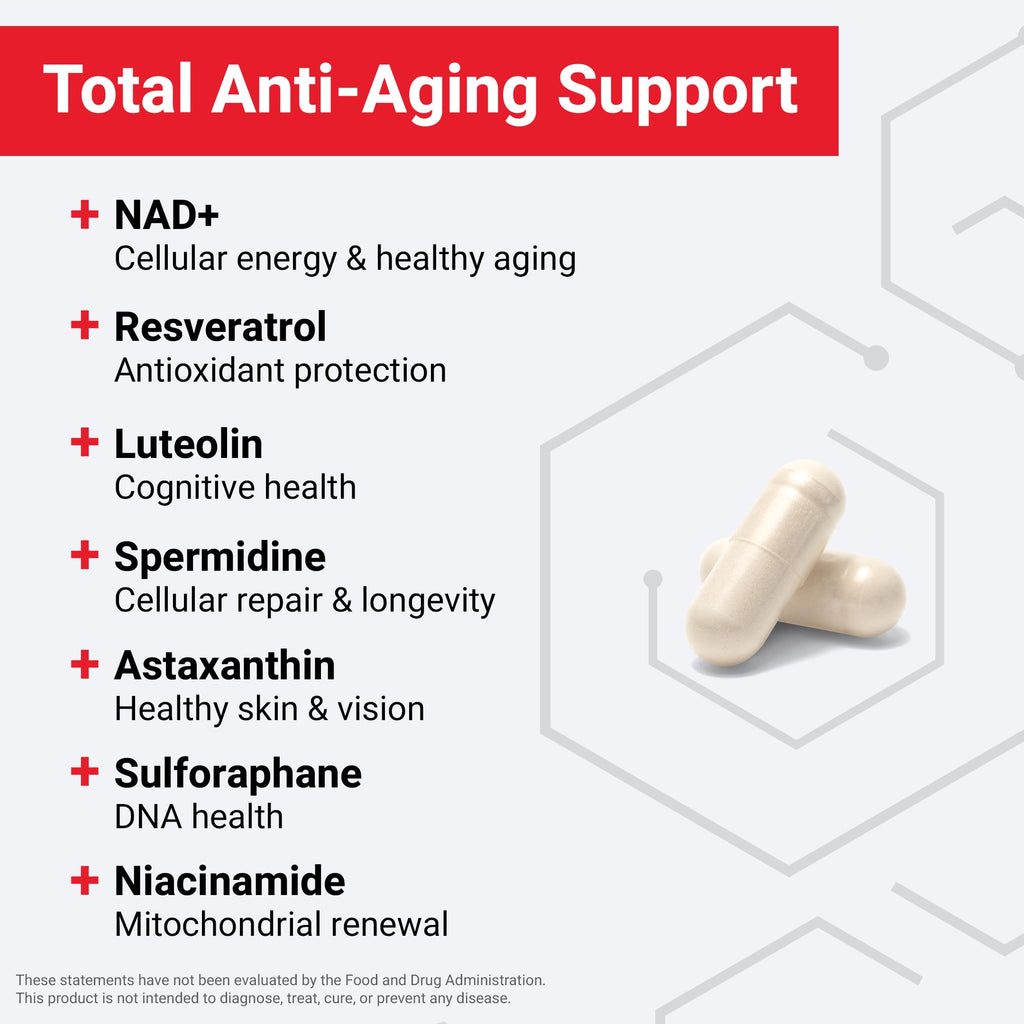 FORCE FACTOR NAD+ (NMN or Nicotinamide Riboside Alternative) with Resveratrol, Astaxanthin, Spermidine & Luteolin Complex, NAD to Support Cellular Health & Healthy Aging, 60 Capsules Force Factor Au supplements