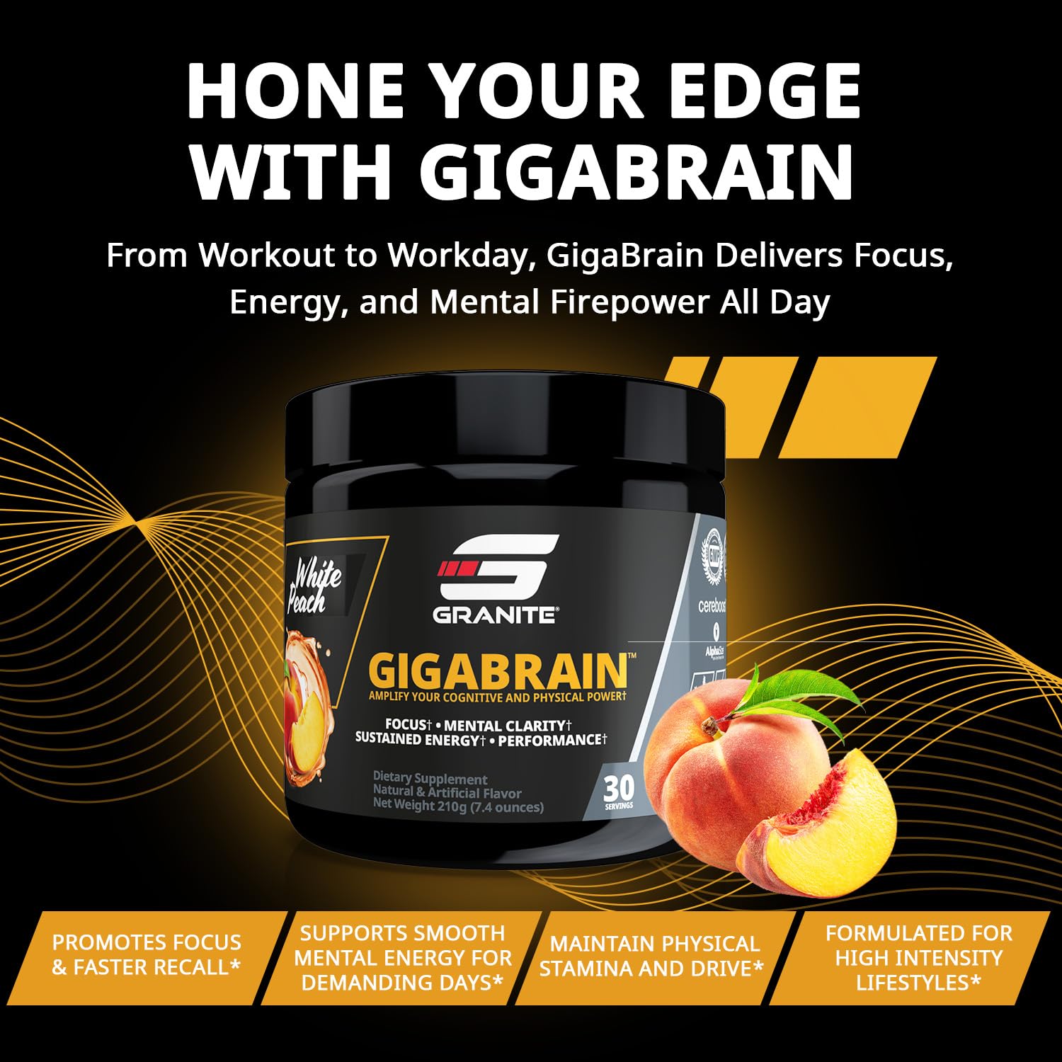 Granite Nutrition GigaBrain Nootropic Energy Powder – Cereboost, Alpha-GPC & ElevATP – Cognitive Focus Supplement for Sustained Energy & Performance – White Peach, 30 Servings Granite Supplements Au supplements