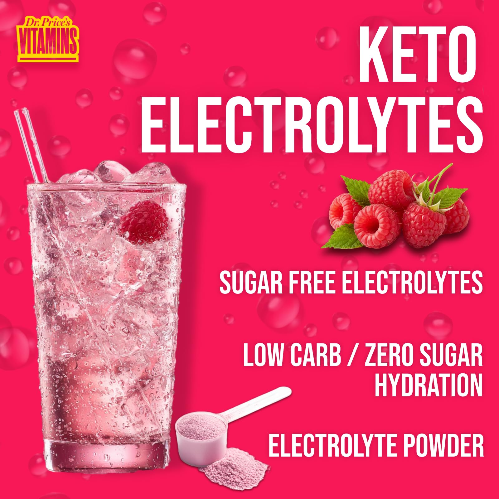 Dr. Price’s Electrolytes Powder Bulk – Raspberry, 90 Servings | Sugar Free Hydration Drink Mix with 72+ Trace Minerals, Manganese | Keto Electrolytes
