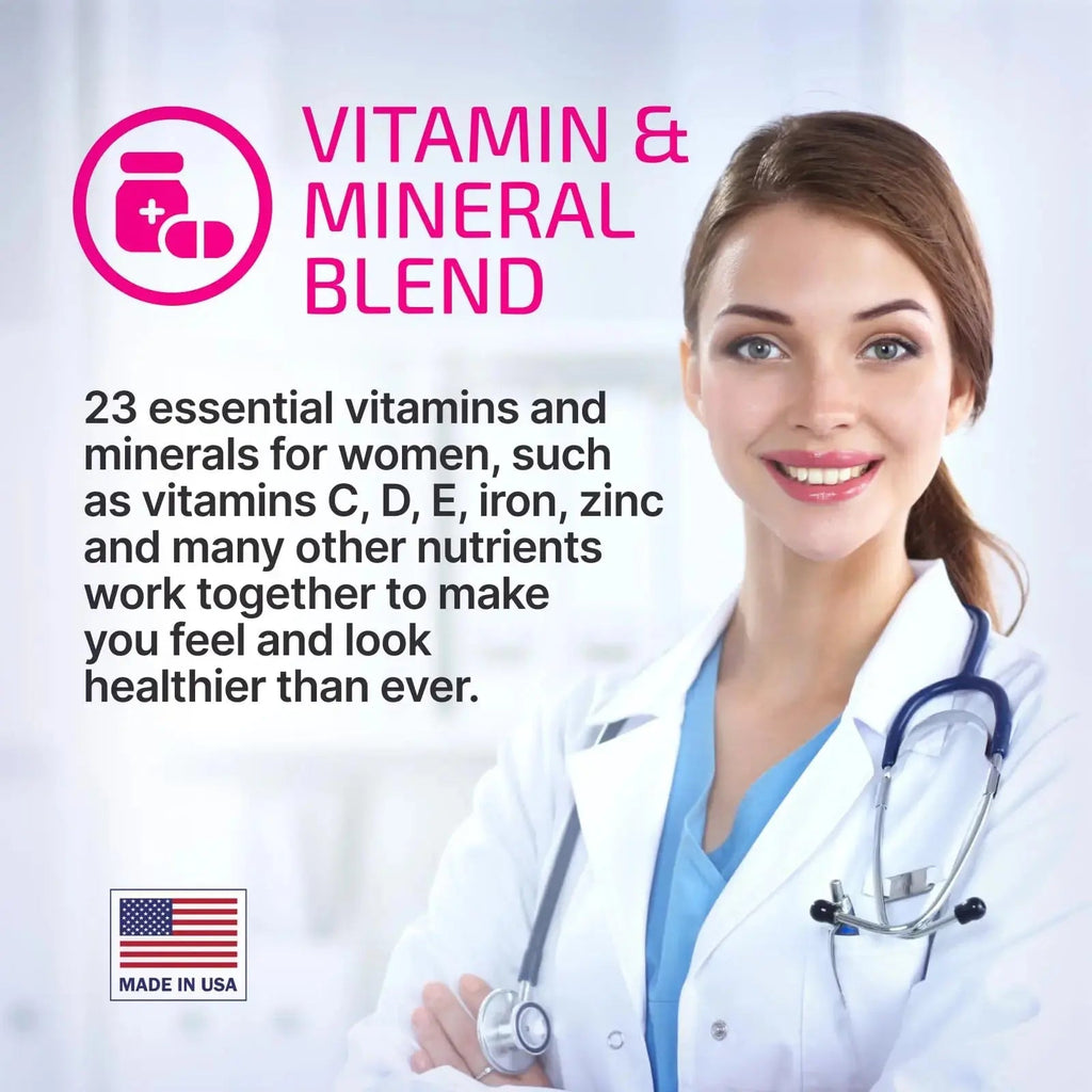VPLab Ultra Women's Multivitamin Formula - Supplement for Hair, Skin & Nails with Biotin, Iron, Vitamin B, D, C & Zinc, Folate vplab nutrition Au supplements