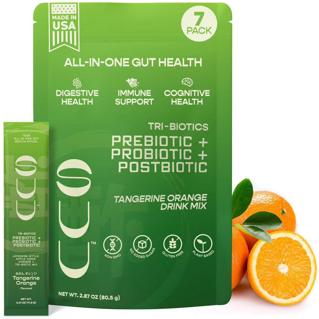 SUU Tribiotics - Prebiotic & Probiotic Drink Mix Packets for Gut Health & Digestive Health | Daily Probiotic, Cutting Mix & Immunity Supplement with Energy Support | Tangerine Orange (7-Pack) SUU Au supplements
