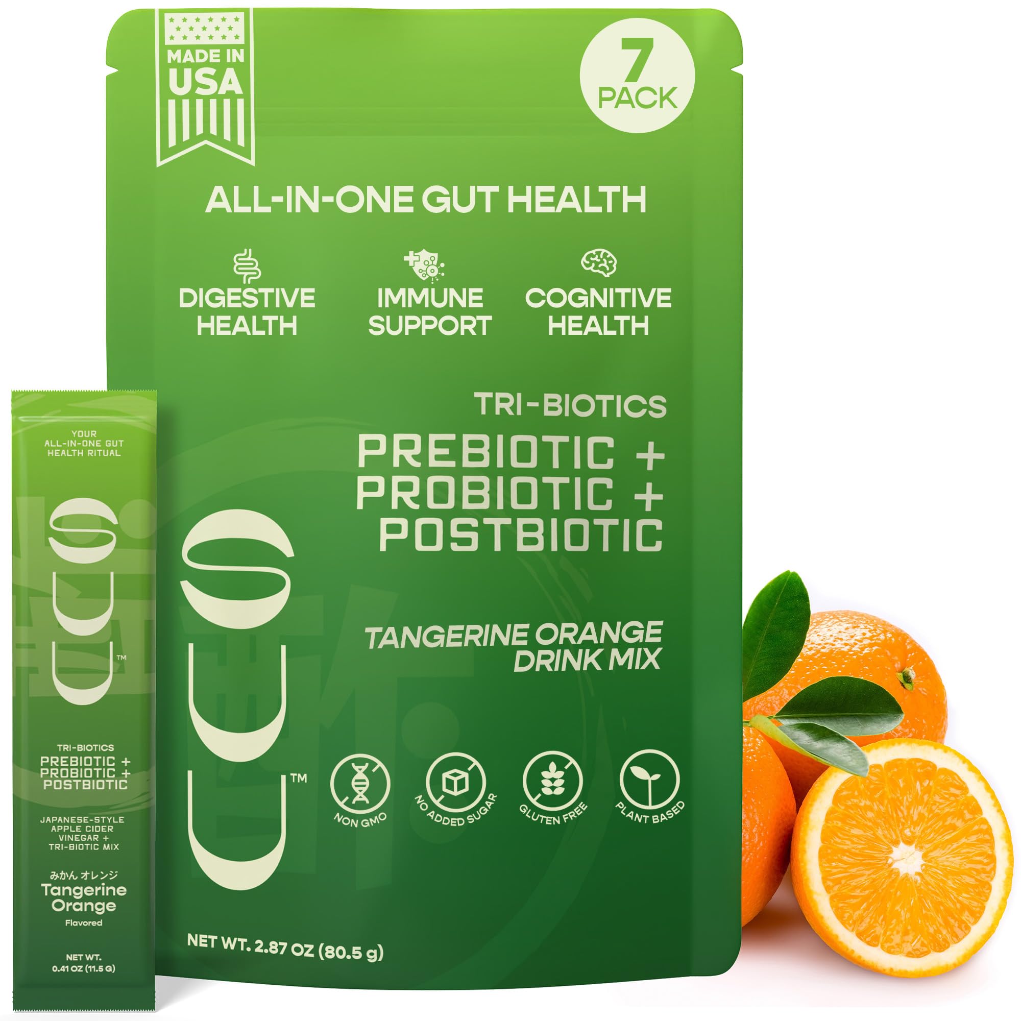 SUU Tribiotics - Prebiotic & Probiotic Drink Mix Packets for Gut Health & Digestive Health | Daily Probiotic, Cutting Mix & Immunity Supplement with Energy Support | Tangerine Orange (7-Pack) SUU Au supplements