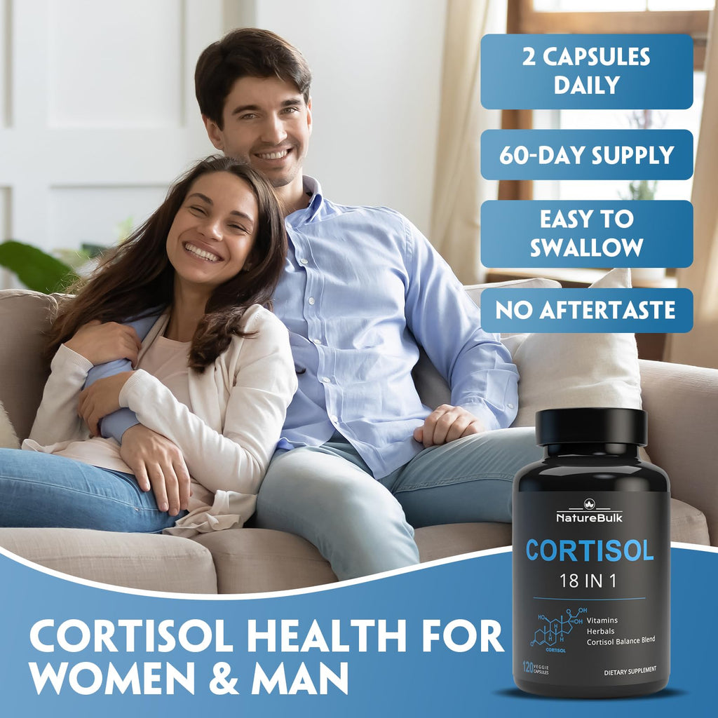 NATUREBULK Cortisol Supplements for Women, 18-in-1 - Premium Blend with Ashwagandha, Rhodiola, Magnesium & L-Theanine - Stress Response Support & Mood Enhancement Formula - 120 Vegetarian Capsules NATUREBULK Au supplements