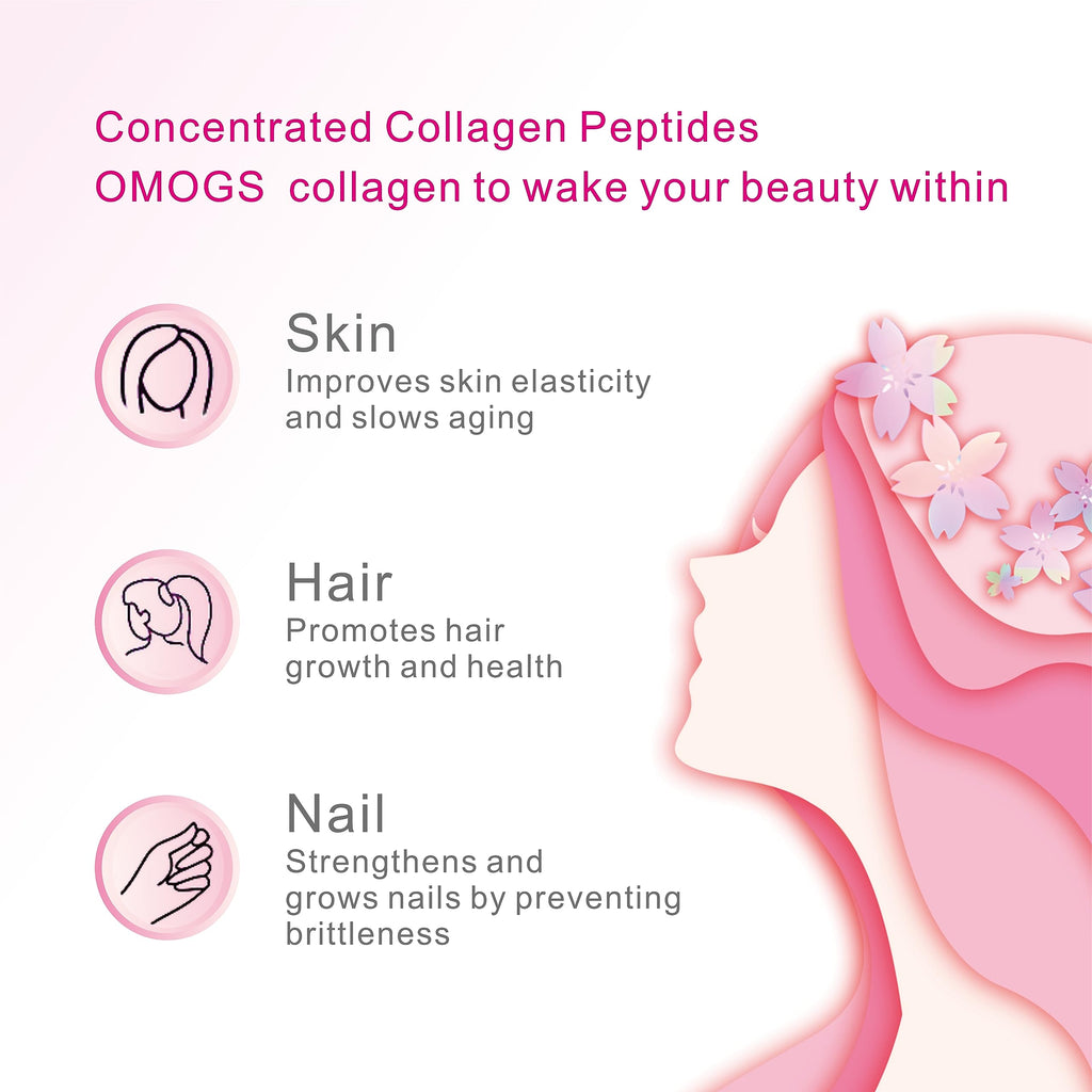 OMOGS Collagen Peptides Powder, with Prebiotics & Cranberry Extract -Hydrolyzed Collagen Peptides Support Hair, Skin, Nail, Bone & Digestive Health