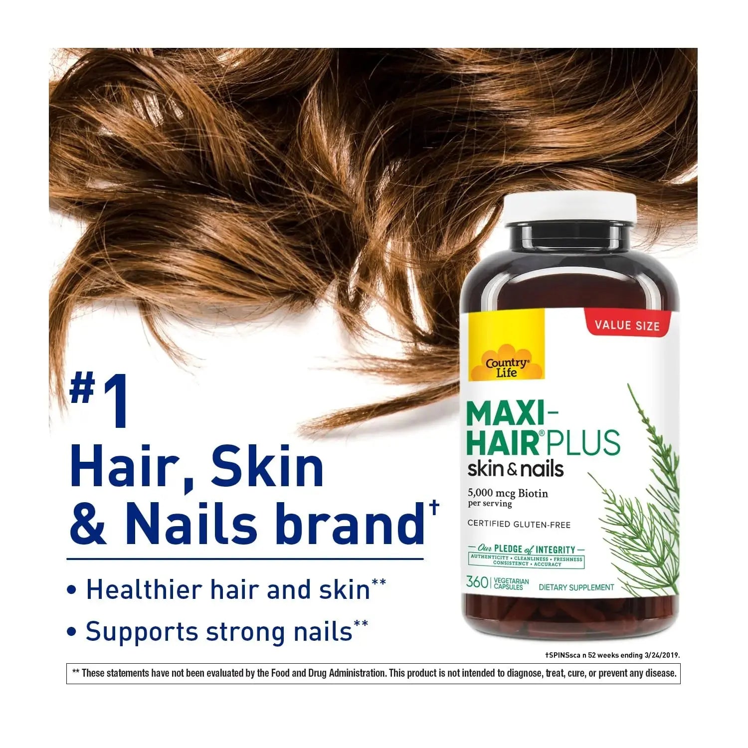 Country Life Maxi-Hair Plus 5000 mcg Biotin, 360 Capsules, Certified Gluten Free, Certified Vegetarian Country Life Au supplements