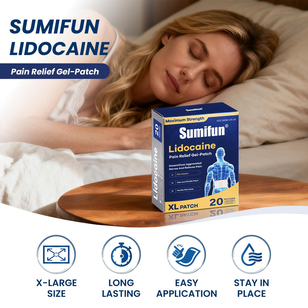 Sumifun XL Lidocaine Patches for Pain Relief, 4% Lidocaine Maximum Strength OTC, Extra Large 4.72"x7.87" for Full Back Pain Patches & Large Areas (Extra Large, Count, 20) Sumifun Au supplements