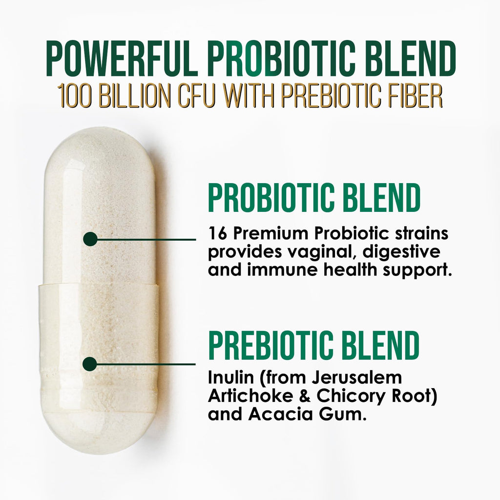 Probiotics 100 Billion CFU Per Serving - 16 Premium Probiotic Strains Prebiotics - Immune Support, Gut Health, Occasional Constipation, Gas & Bloating, Probiotics Supplement, USA Bottled, 60 Capsules Nature's Peak Au supplements