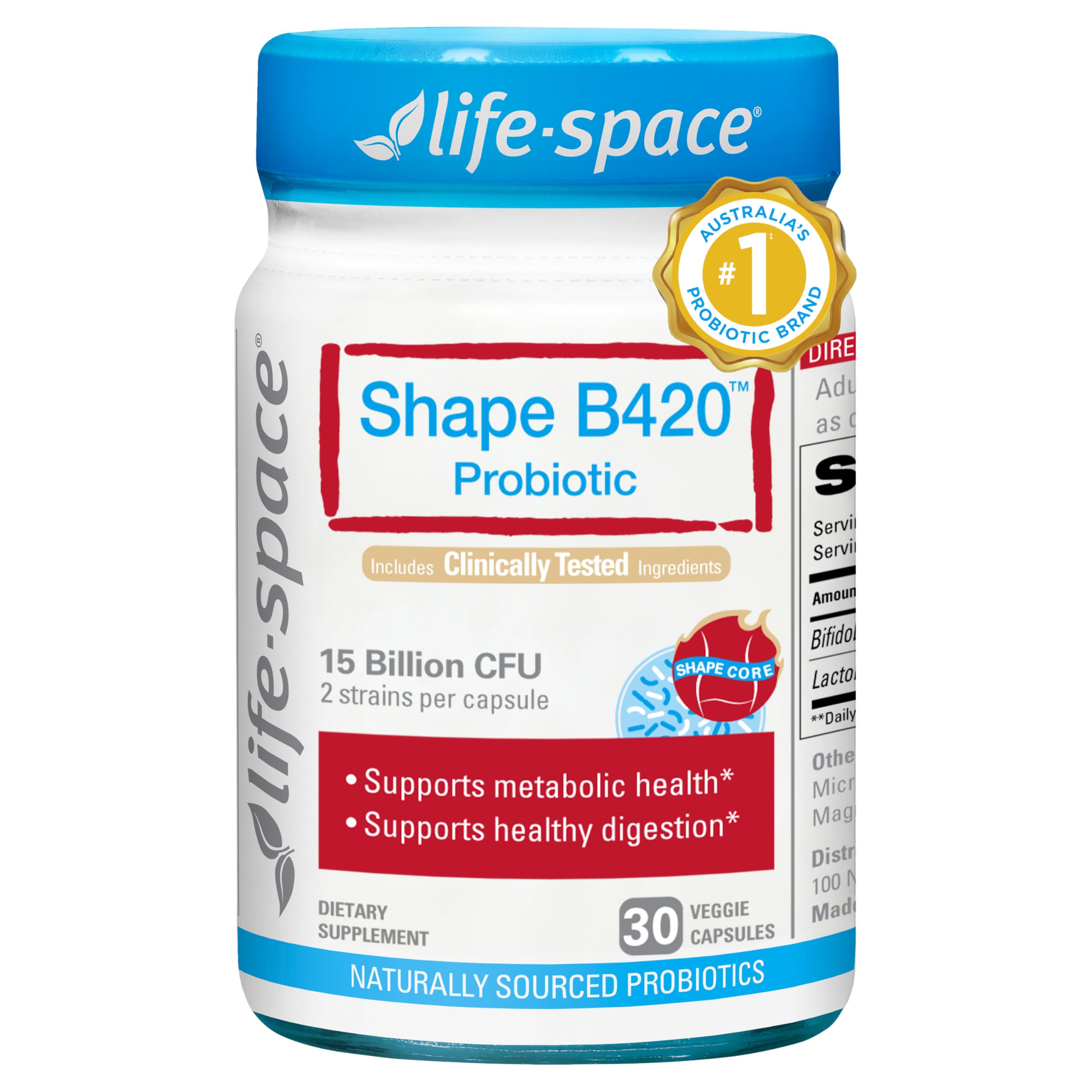 Life-Space Shape B420 Probiotics for Shape Better, Boost, Clinically Backed Metabolism Support, Prebiotic + Probiotics for Women and Men