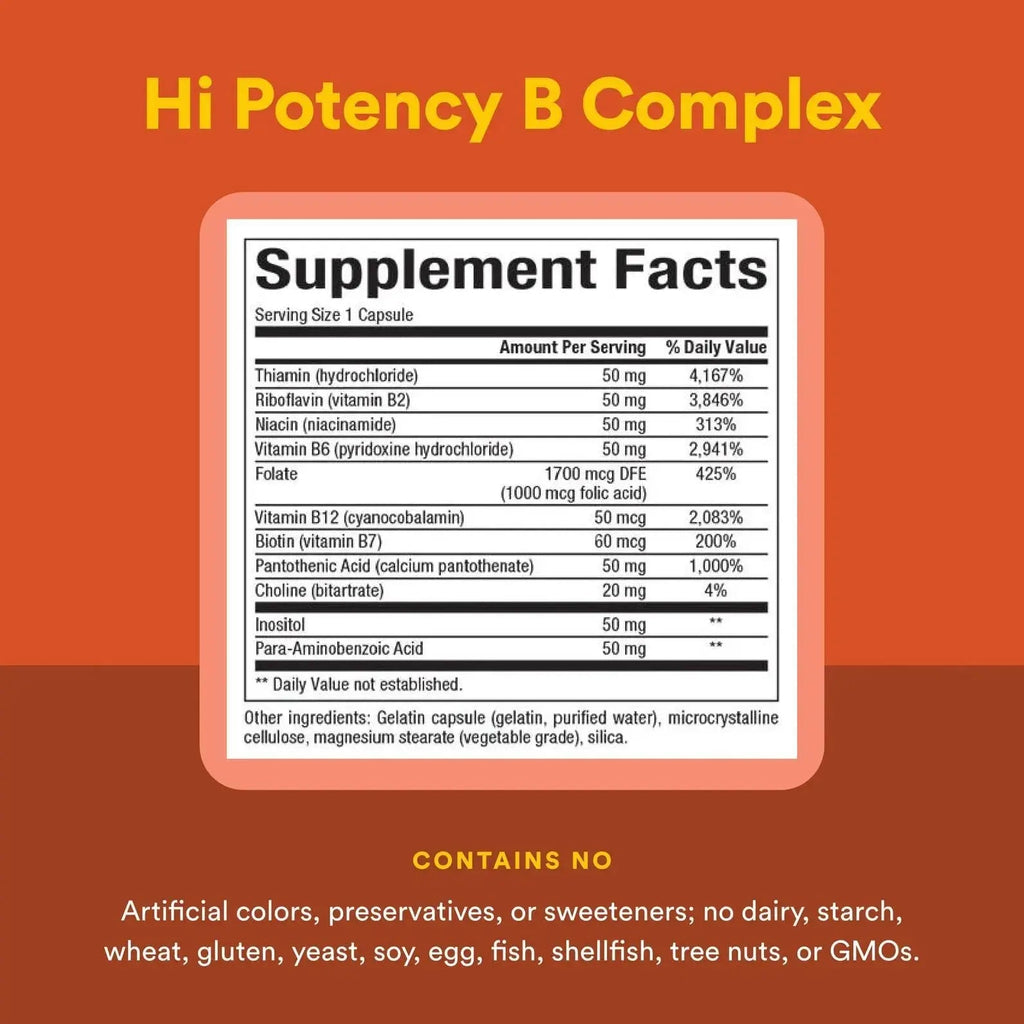 Natural Factors Hi Potency B Complex, 50 mg, 90 Capsules Natural Factors Au supplements