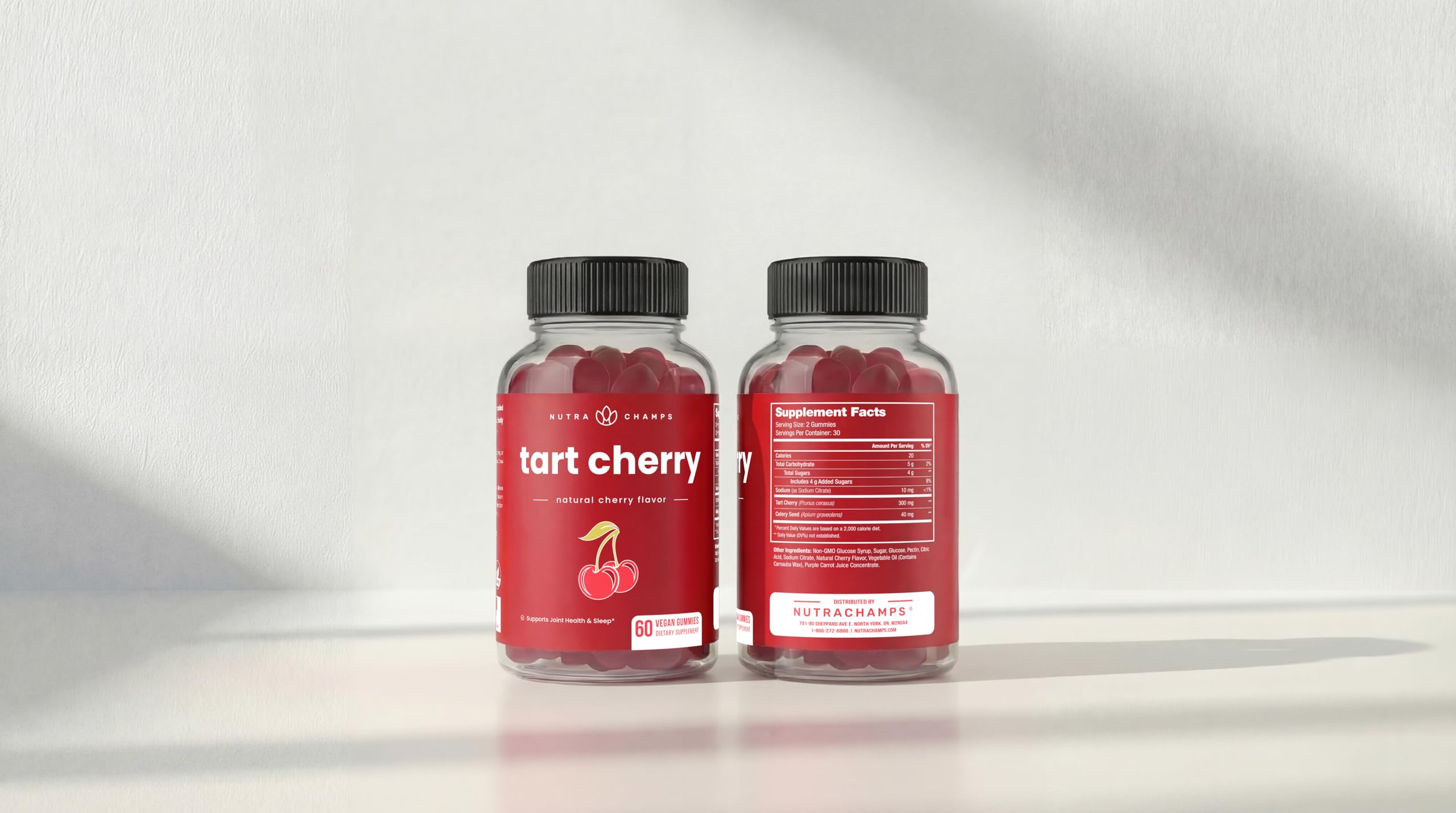 NutraChamps Tart Cherry Gummies - Tart Cherry Extract with Celery Seed - 60 Vegan Gummies (2-Pack)