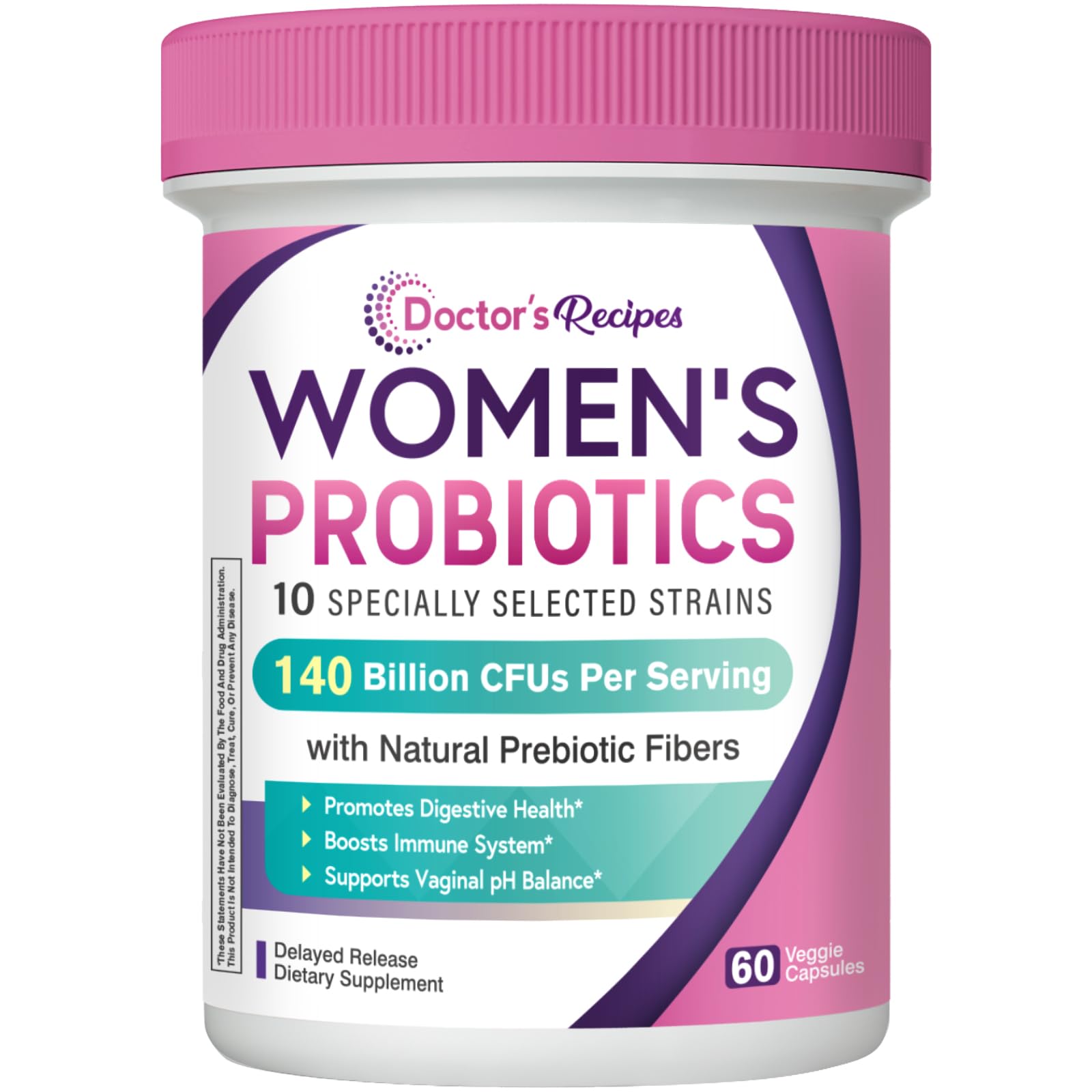 Doctor's Recipes Probiotics for Women, Organic Prebiotics and Probiotics for Digestive Health, Vaginal Health, 140 Billion CFU, 10 Strains, Shelf Stable, 60 Capsules Doctor's Recipes Au supplements
