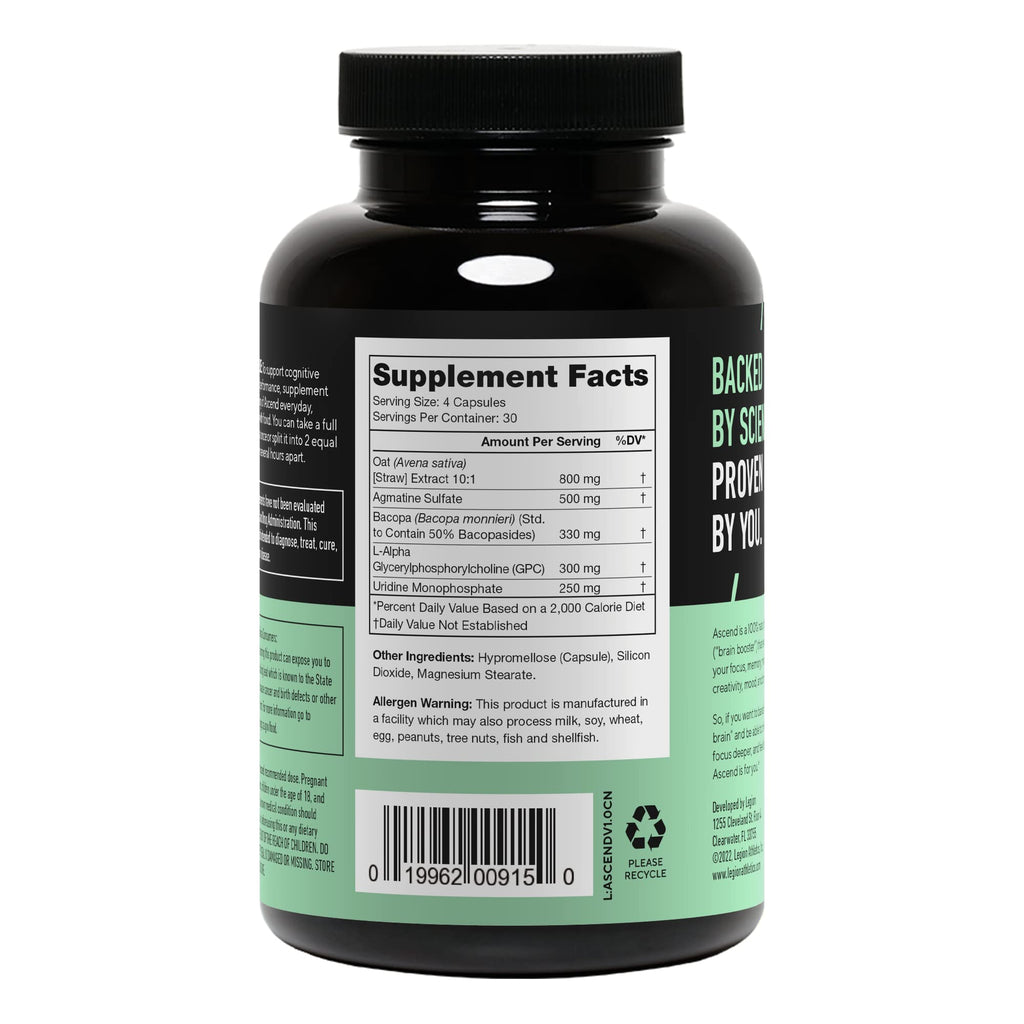 LEGION Athletics Ascend Nootropic - All-Natural Brain Supplements for Memory and Focus - Nootropics Brain Support Supplement with Alpha-GPC - Brain Supplement for Alertness & Mood Support, 30 Servings LEGION Au supplements