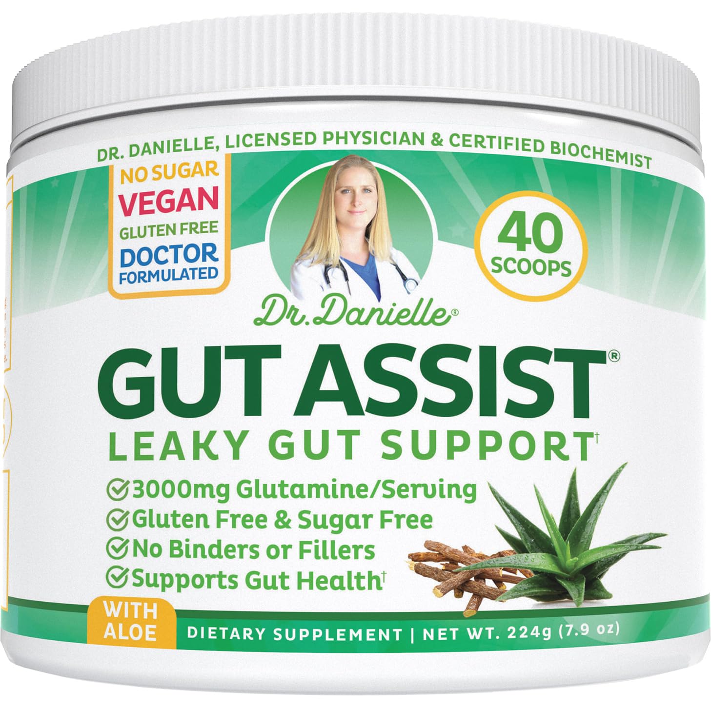 Leaky Gut Support Powder | L-Glutamine Gut Lining Digestive Drink Mix | Gluten-Free Doctor Crafted Botanical Formula | Gut Assist by Dr. Danielle