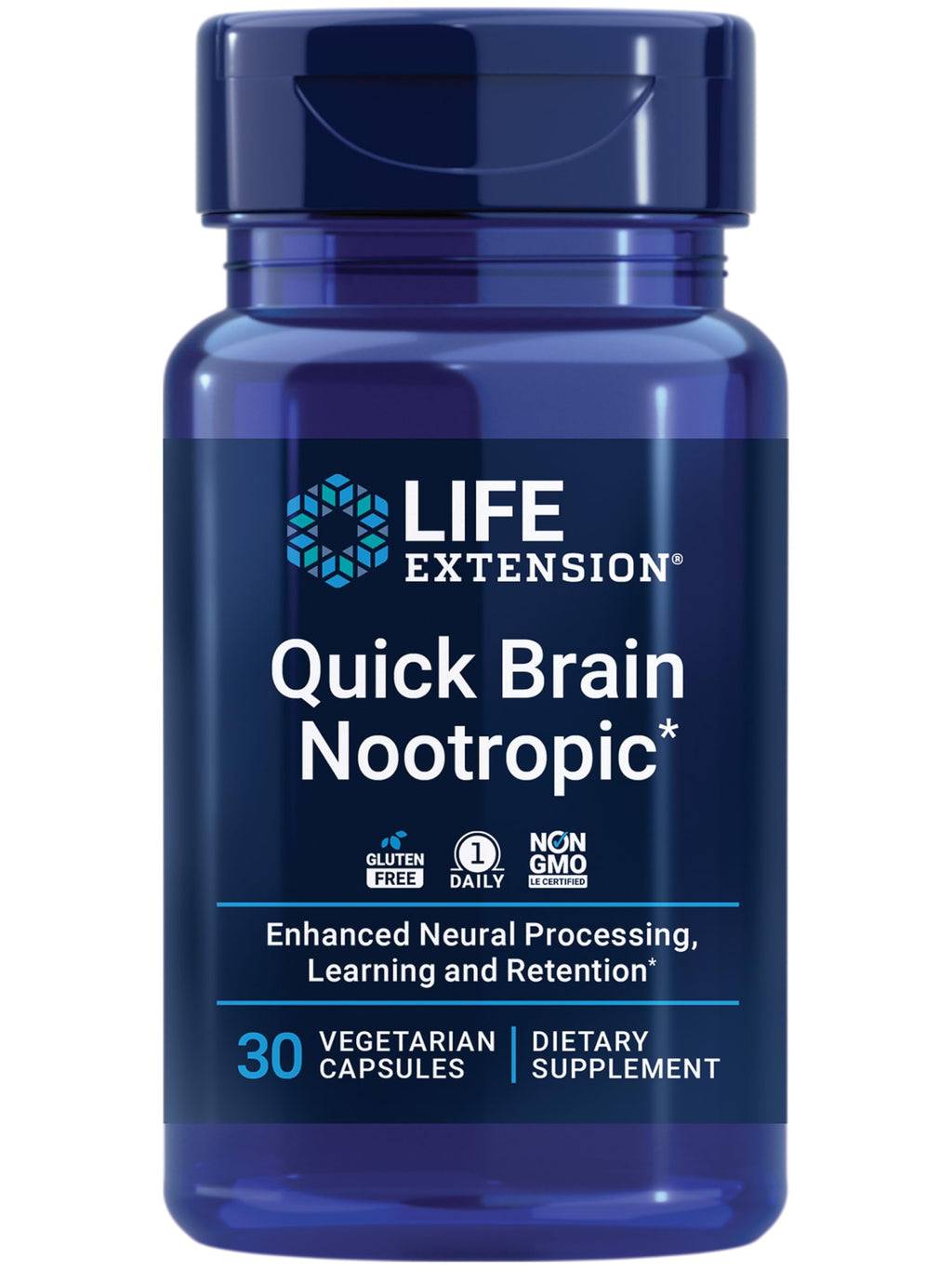 Life Extension Quick Brain Nootropic, Fast Thinking, Learning, Concentration, Lutein, zeaxanthin, gotu kola, bacopa, Gluten Free, Non-GMO, Vegetarian, 1 Daily, 30 Capsules Life Extension Au supplements