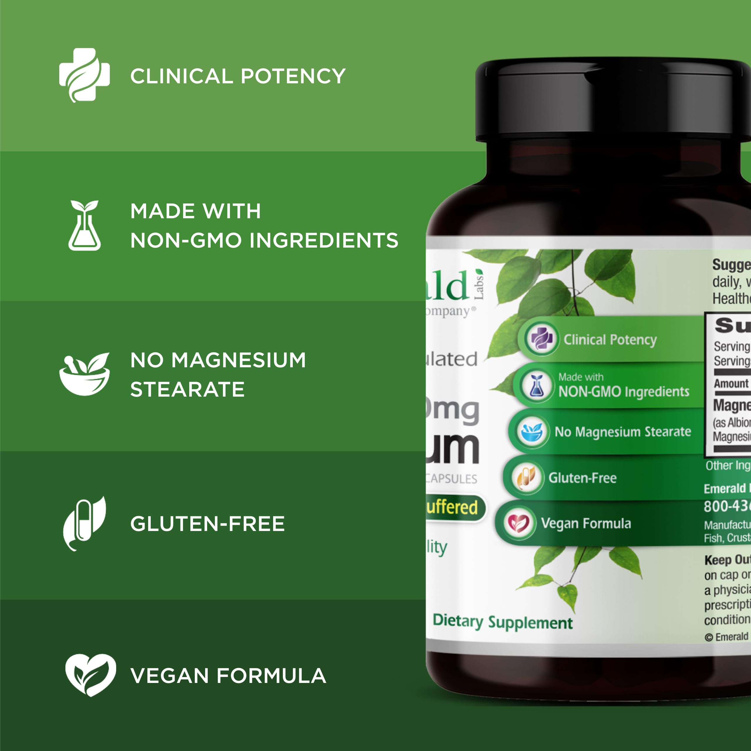 Emerald Labs Magnesium 400mg - Bone & Sleep Support with Albion Magnesium* - Vegan Friendly - 120 Vegetable Capsules (30-Day Supply) EMERALD LABS Au supplements