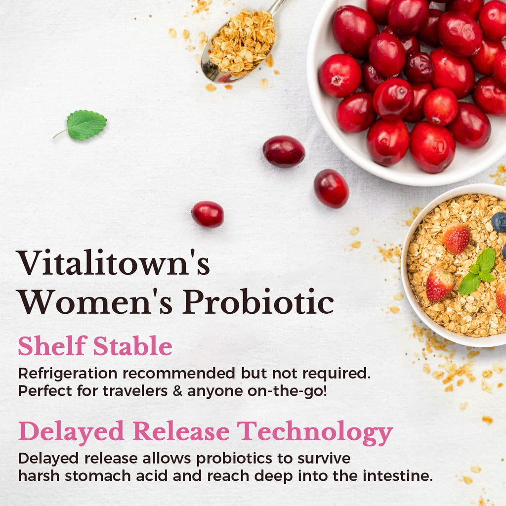 Vitalitown Probiotics for Women 120 Billion CFUs, 30 Strains, with Prebiotics & Digestive Enzymes & Cranberry, Gut & Vaginal Health, Vegan 30