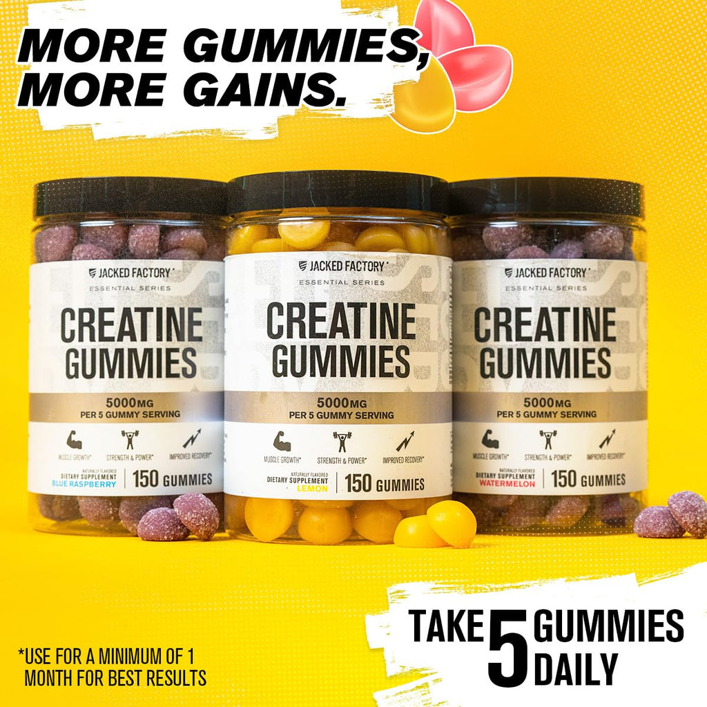 Jacked Factory Creatine Gummies 5g Daily Dose (1g per Gummy) - Creatine Gummy for Men and Women, Vegan-Friendly, Travel-Friendly, Third-Party Tested - 150 Gummies, Blue Raspberry Jacked Factory Au supplements