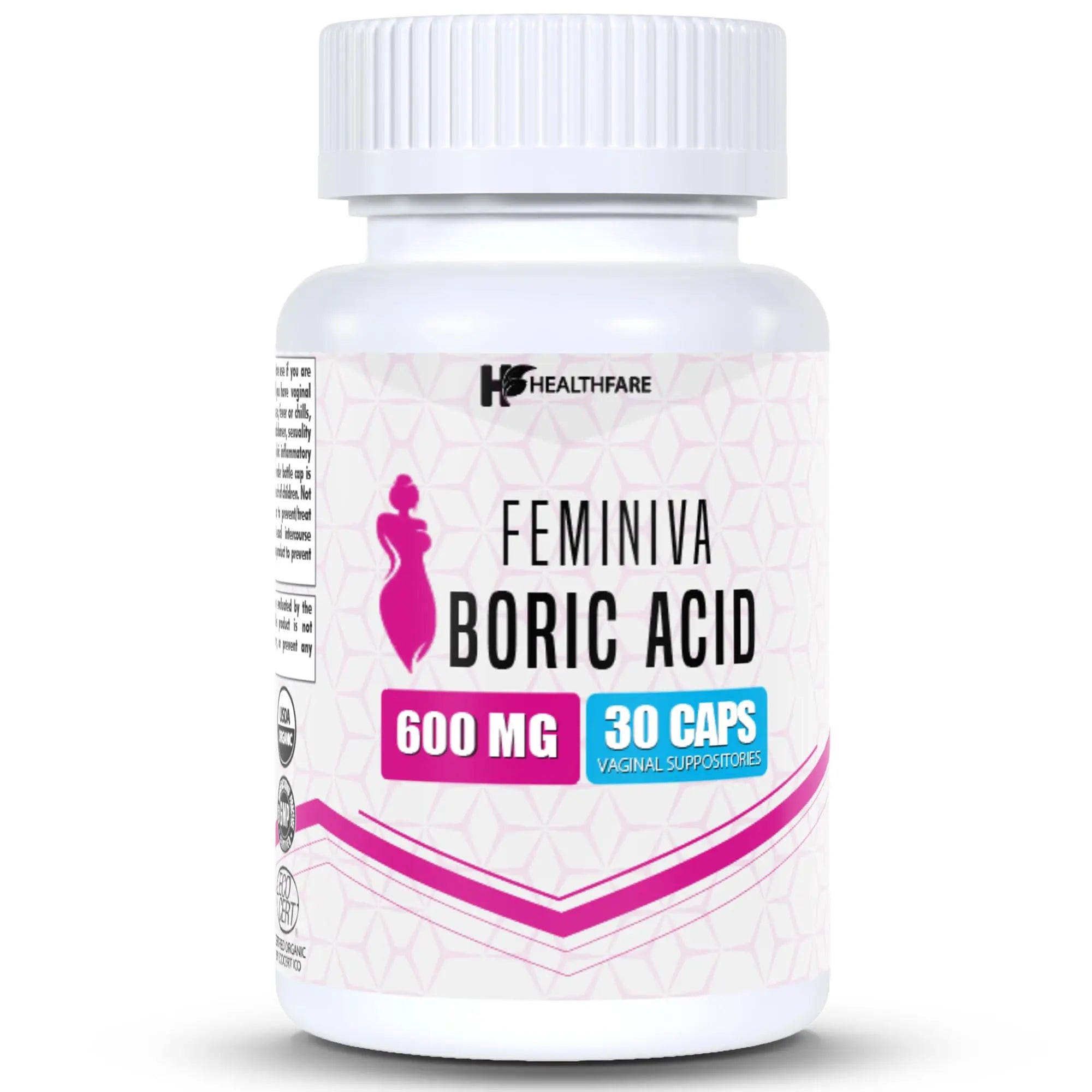 HealthFare Feminiva Boric Acid Vaginal Suppositories - 30 Count, 600mg, Intimate Health Support - 100% Healthfare Au supplements