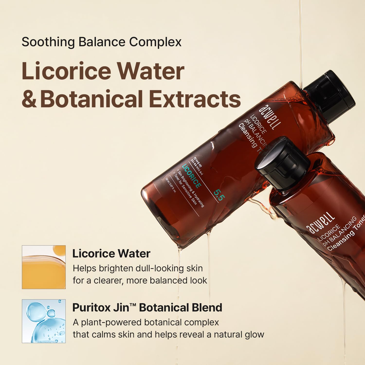ACWELL Licorice pH 5.5 Balancing Korean Toner and Cleansing 5.07 fl.oz. - Alcohol-Free Hydrating Facial Astringent