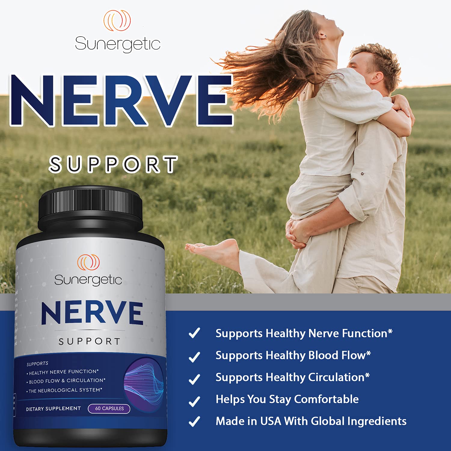 Premium Nerve Support Supplement – with Alpha Lipoic Acid (ALA) 600 mg, Acetyl-L-Carnitine (ALC) & Benfotiamine - Nerve Support Formula for Healthy Circulation, Feet, Hands & Toes - 60 Capsules
