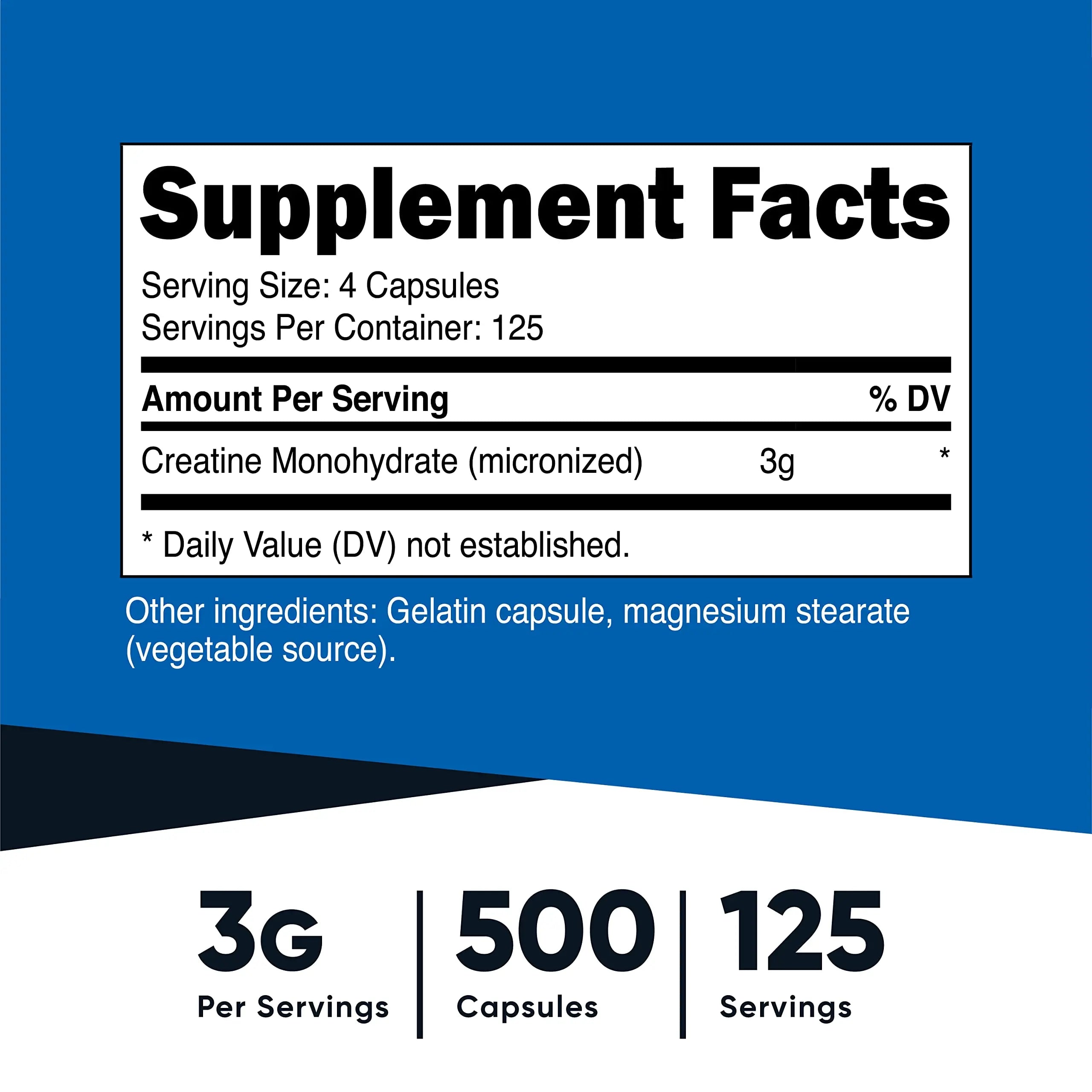 Nutricost Creatine Monohydrate 3000mg (750mg Per Cap), 500 Capsules (3 Bottles) Nutricost Au supplements