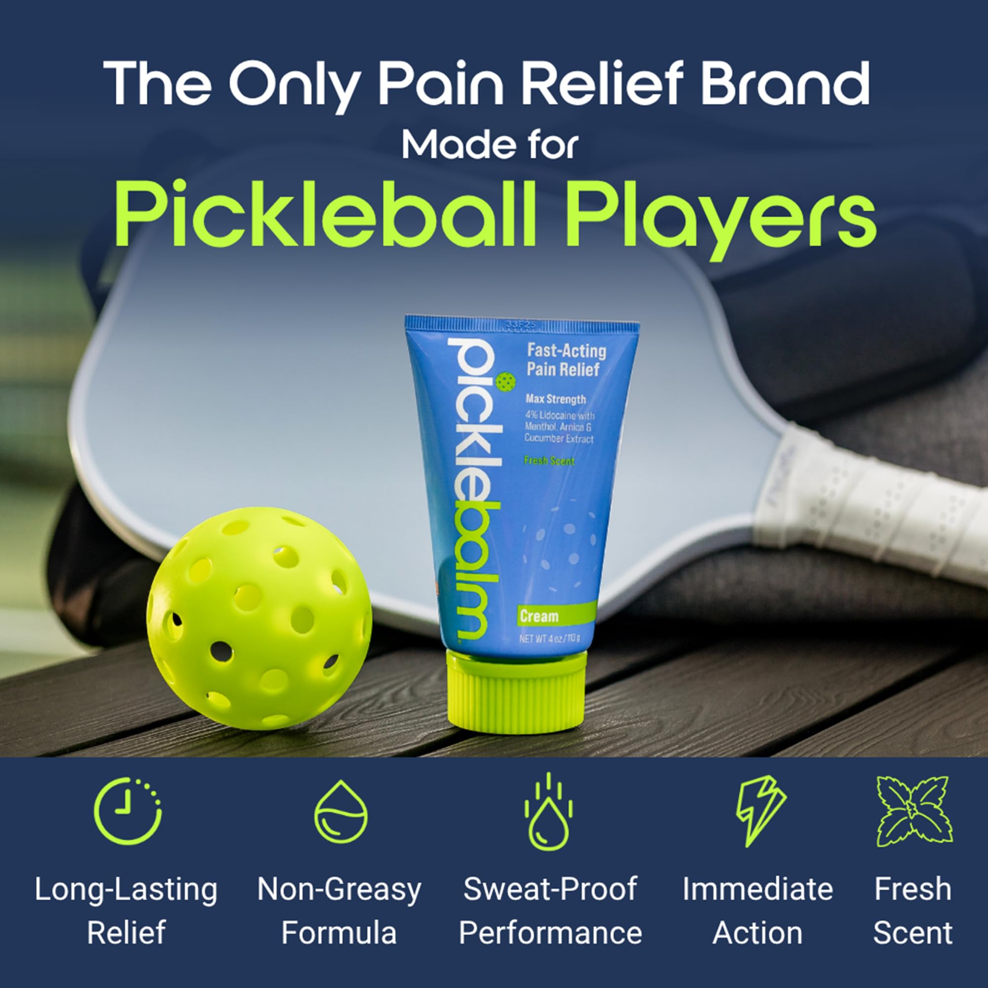 PickleBalm Pickleball Post-Game Muscle Pain Relief Cream with 4% Lidocaine, Arnica, Menthol, Cucumber Seed Extract for Shoulders, Knees, Wrists, and More, 4oz Cream PickleBalm Au supplements