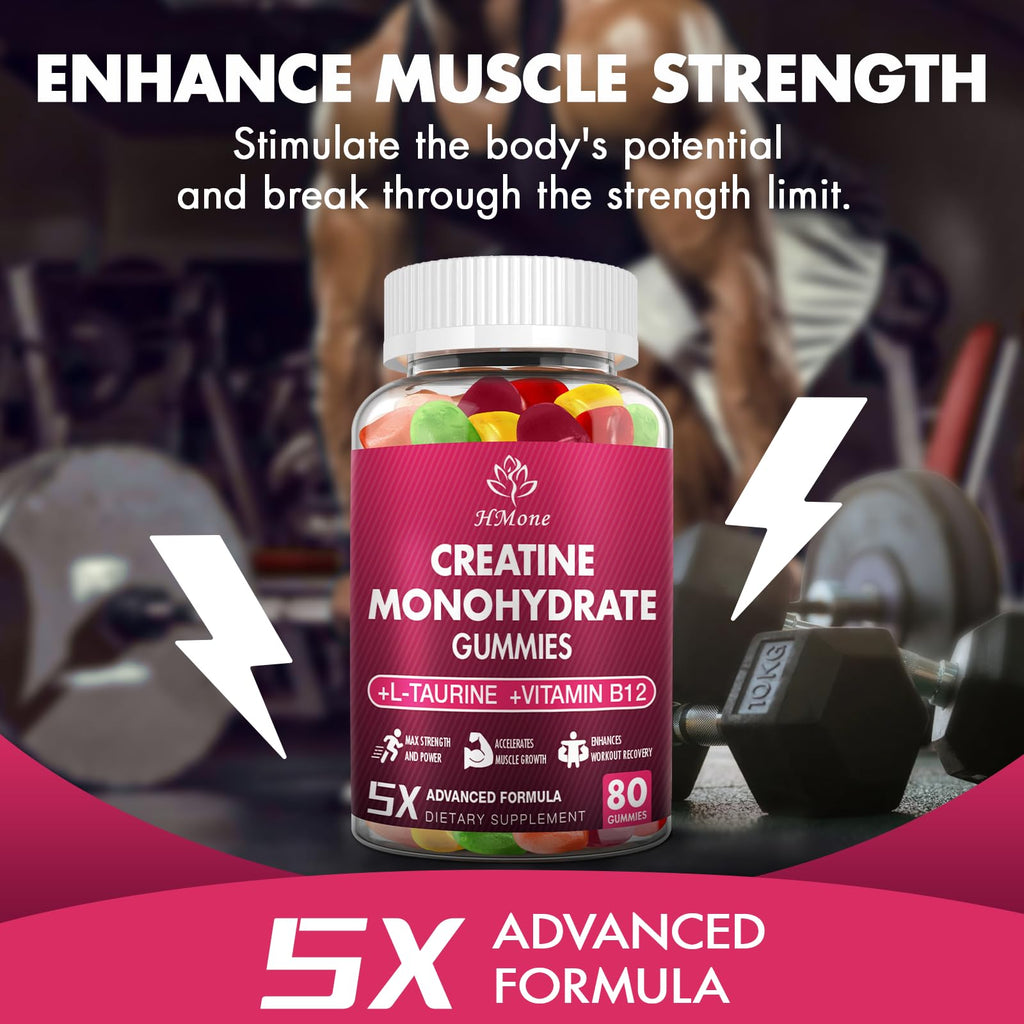 HMone Creatine Monohydrate Gummies - 5g for Men & Women, 160 Count and Creatine Chewable Supplements for Muscle Gain, Muscle Strength, Energy Boost