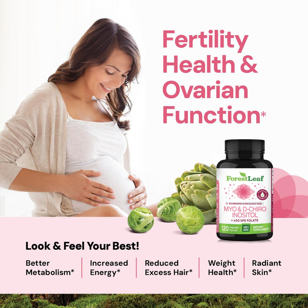 Myo-Inositol & D-Chiro Inositol Supplement for Women's Health | Fertility Supplements Women | Inositol 40:1 Ratio Support Ovarian Function & Healthy Hormone Balance Women | 2050mg | 120 Powder Caps ForestLeaf Au supplements