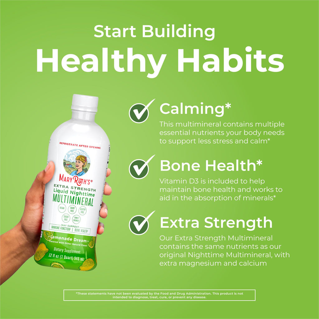 MaryRuth Organics Extra Strength Nighttime Liquid Multimineral | Sugar Free | Calm Magnesium Citrate | NO Melatonin | Calcium Magnesium Zinc | Muscle Relaxation | Lemonade Flavor | Vegan | 32 Serving MARYRUTH'S Au supplements