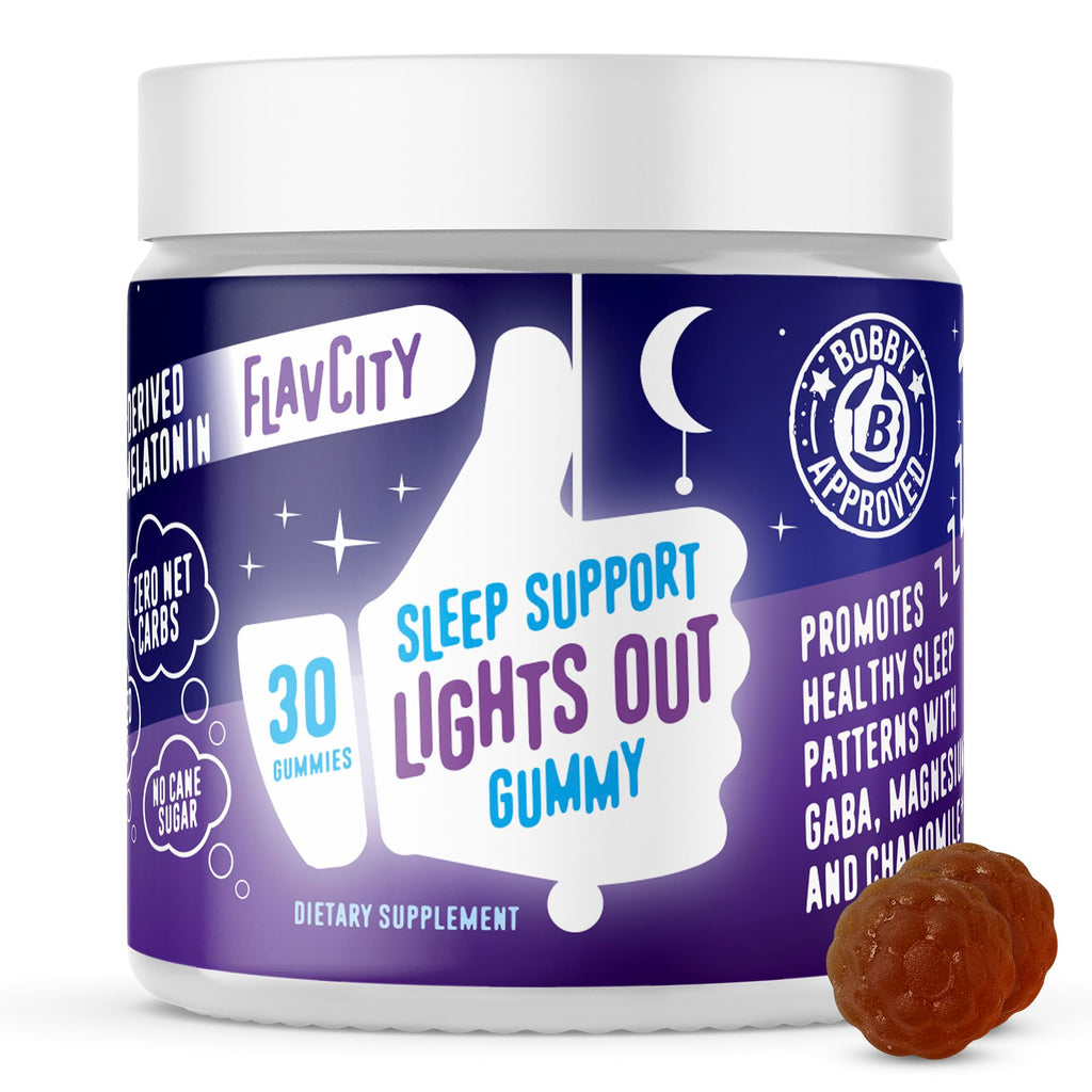 FlavCity Melatonin Sleep Gummies for Adults, Lights Out Gummy - Chewable Sleep Support Supplement with Plant-Based GABA, Magnesium