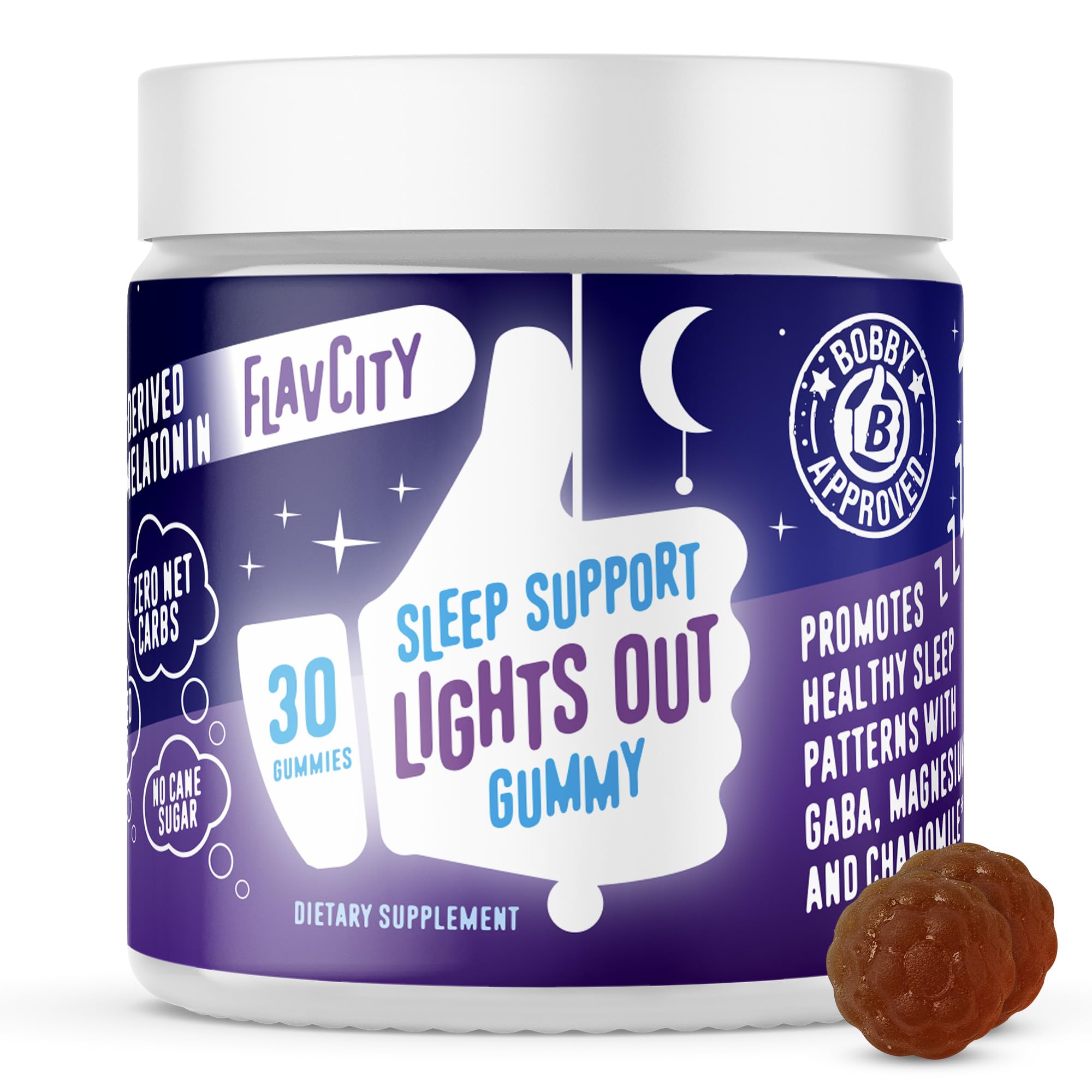 FlavCity Melatonin Sleep Gummies for Adults, Lights Out Gummy - Chewable Sleep Support Supplement with Plant-Based GABA, Magnesium